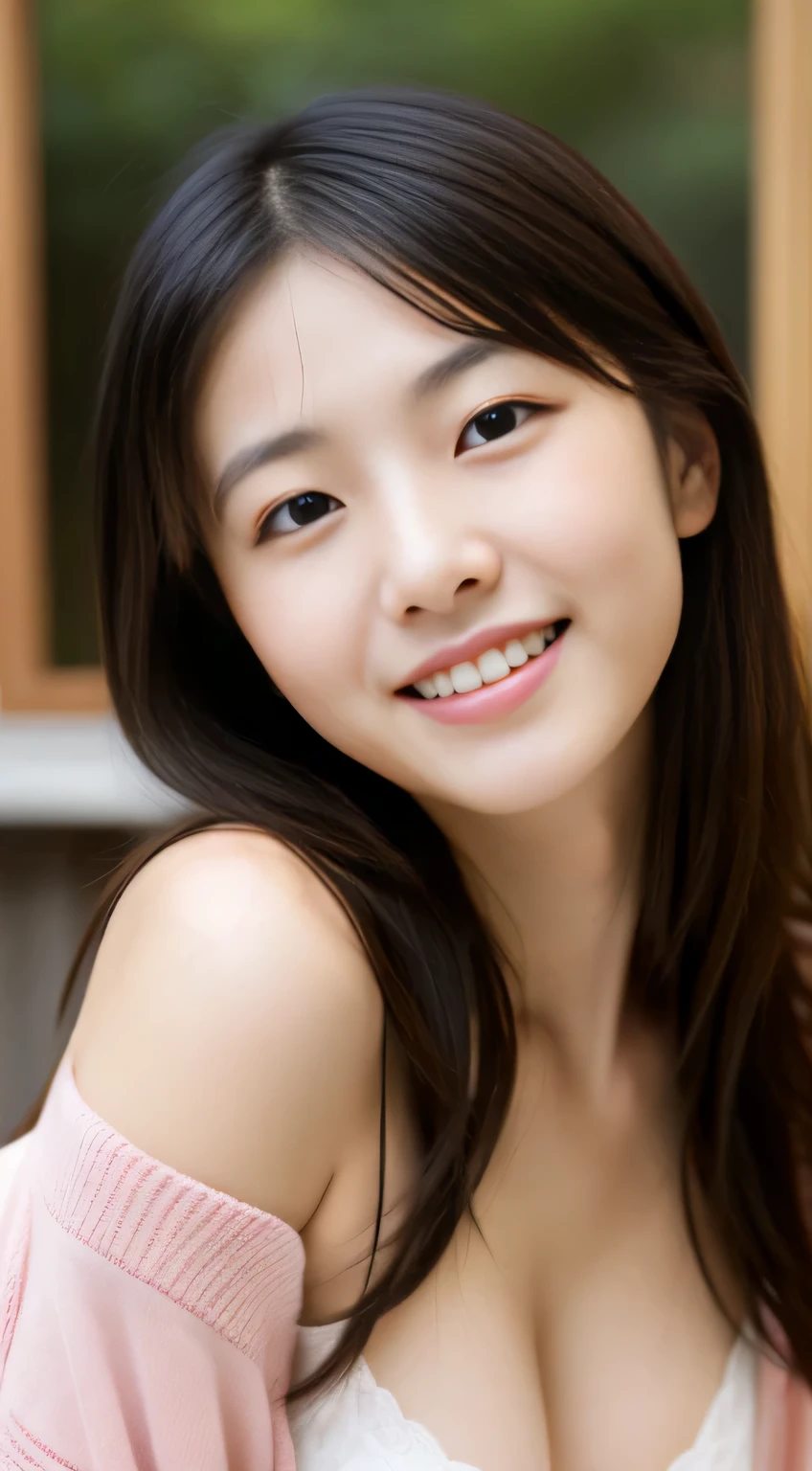 masterpiece,best quality,(Japanese ),((Beautiful girl)),cleavage,indoor,(perfect body beauty:1.2),(shy smile),beautiful teeth,