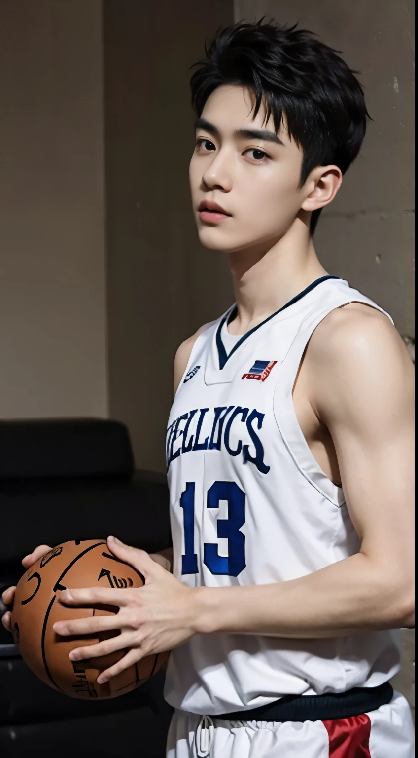 A young boy playing basketball（18 years old）