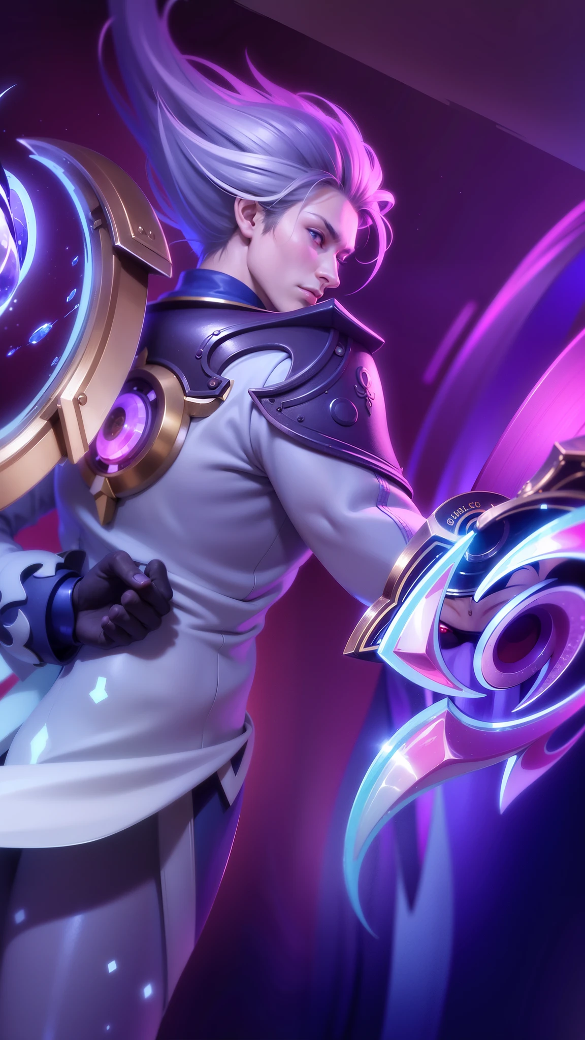 (Intricate Details, Masterpiece, Best Quality, High Resolution, 8k), (1man), (male:1.2), finely detailed eyes and face, toned body, masculine appeal, commanding presence, hot stud, bulging biceps and triceps, well-developed quadriceps and hamstrings, light skin, burgundy straight layered bangs hair, aquamarine eyes,  ornate details,  portrait, solo, half shot, looking down, detailed background, detailed face, (cogpunkai, cogpunk theme:1.1),  tech-mage,   [magic|technology], melding of spellcraft and advanced technology,  intricate [spellcasting clotheechanical gear], gear shaped glyphs,  ancient crystals,  [gears|ancient spell],  floating particles,  [innovative|enchanting] aura, high tech vehicle in background,   , finely detailed background, Depth of Field, VFX, young man and handsome