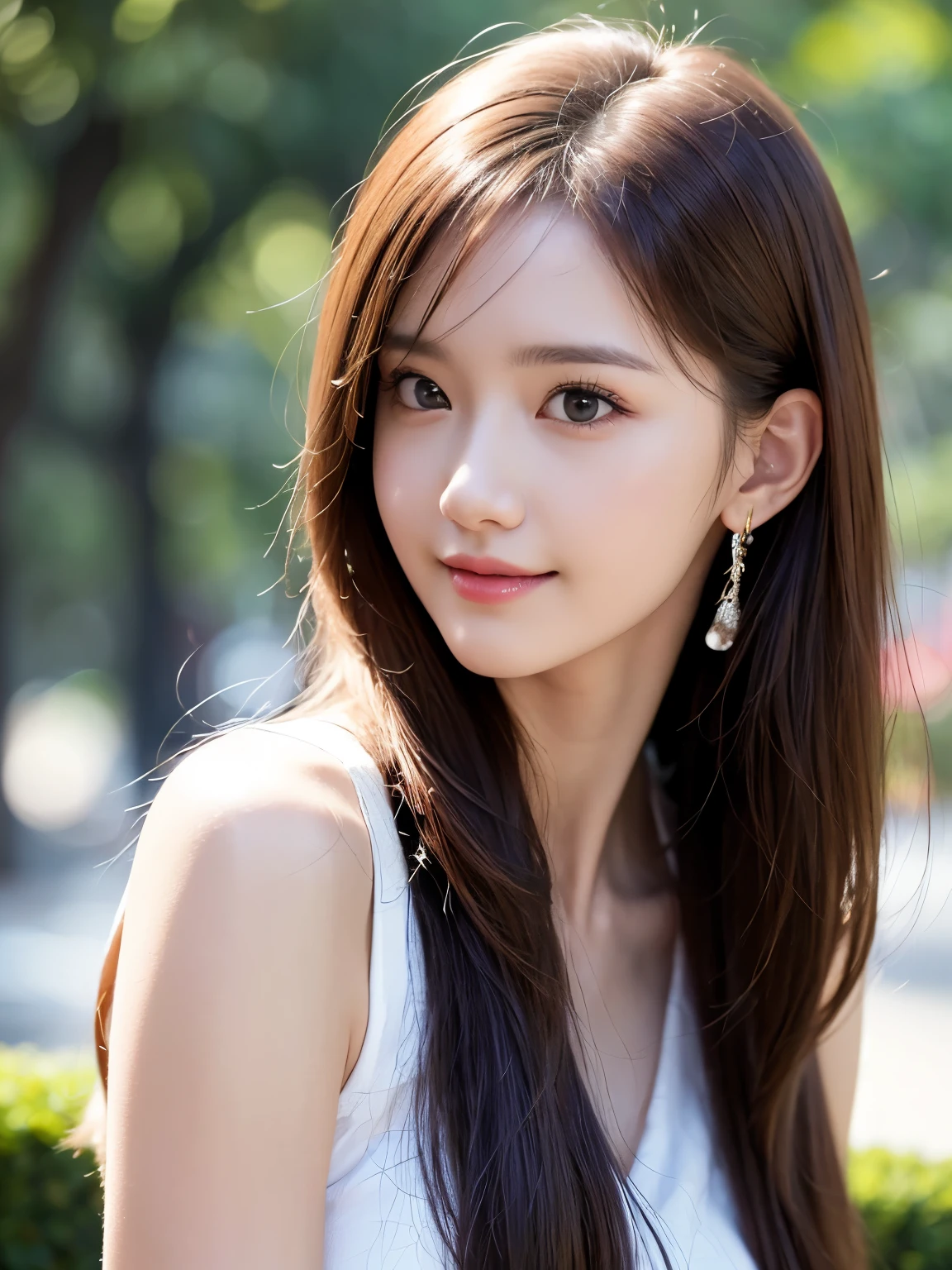 (8KHigh resolution), (highest quality), (RAW image quality),(table top:1.2), (realistic), (realistic:1.37),goose egg face,White-eye,long eyelashes,double eyelid,（Live-action realistic style）,ultimate face,realistic light and shadow,clear facial features,milky white skin,Fair skin, high detail skin,realistic skin details,visible pores,（Super detailed),（long brown hair）, Take the best portraits,,Super detailedな, 1-Girl, cute,beautiful and detailed eyes, beautifully detailed nose, highly detailed skin,whole body ,(eye contact),(medium breasts)、(double eyelidの美しい顔),((whole body画像)), (realism: 1.4),High resolution, excellent details, ultra High resolution, (Show your best smile to the audience),,delicate and beautiful face,,20-year-old,(beautiful face 1.4),thin、(whole bodyショットです.)