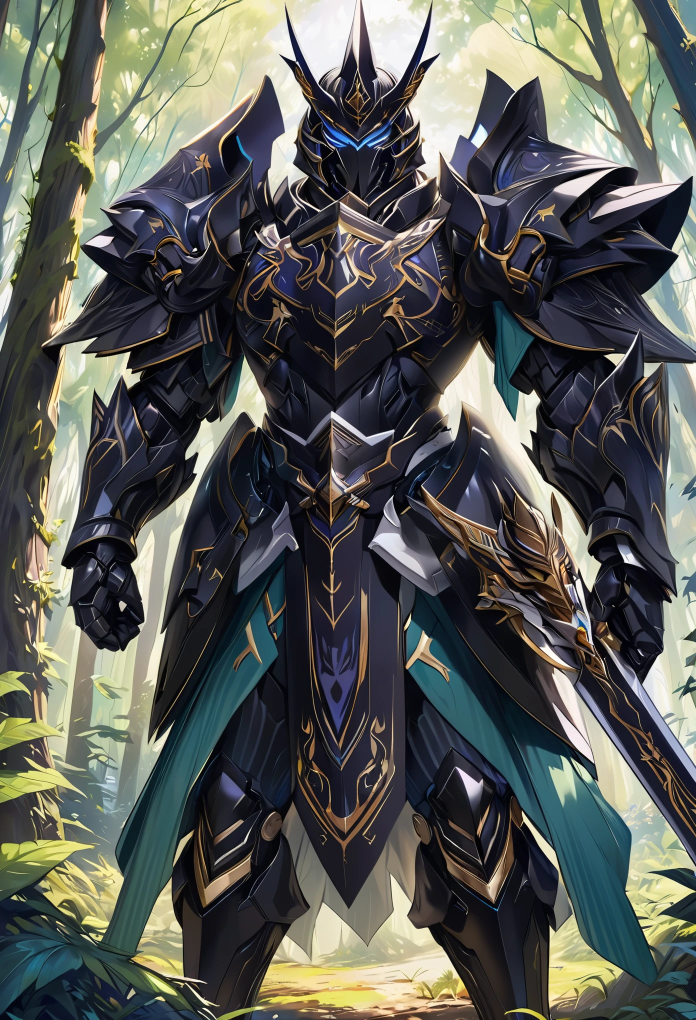 Aserafim Sakula, perfect eyes, (Surreal:1.5), (standing in the forest:1.2), (close-up photo:1.5), (Black Paladin Armor:1.2), (complex:1.2), (looking at camera:1.2), (best quality:1.2),