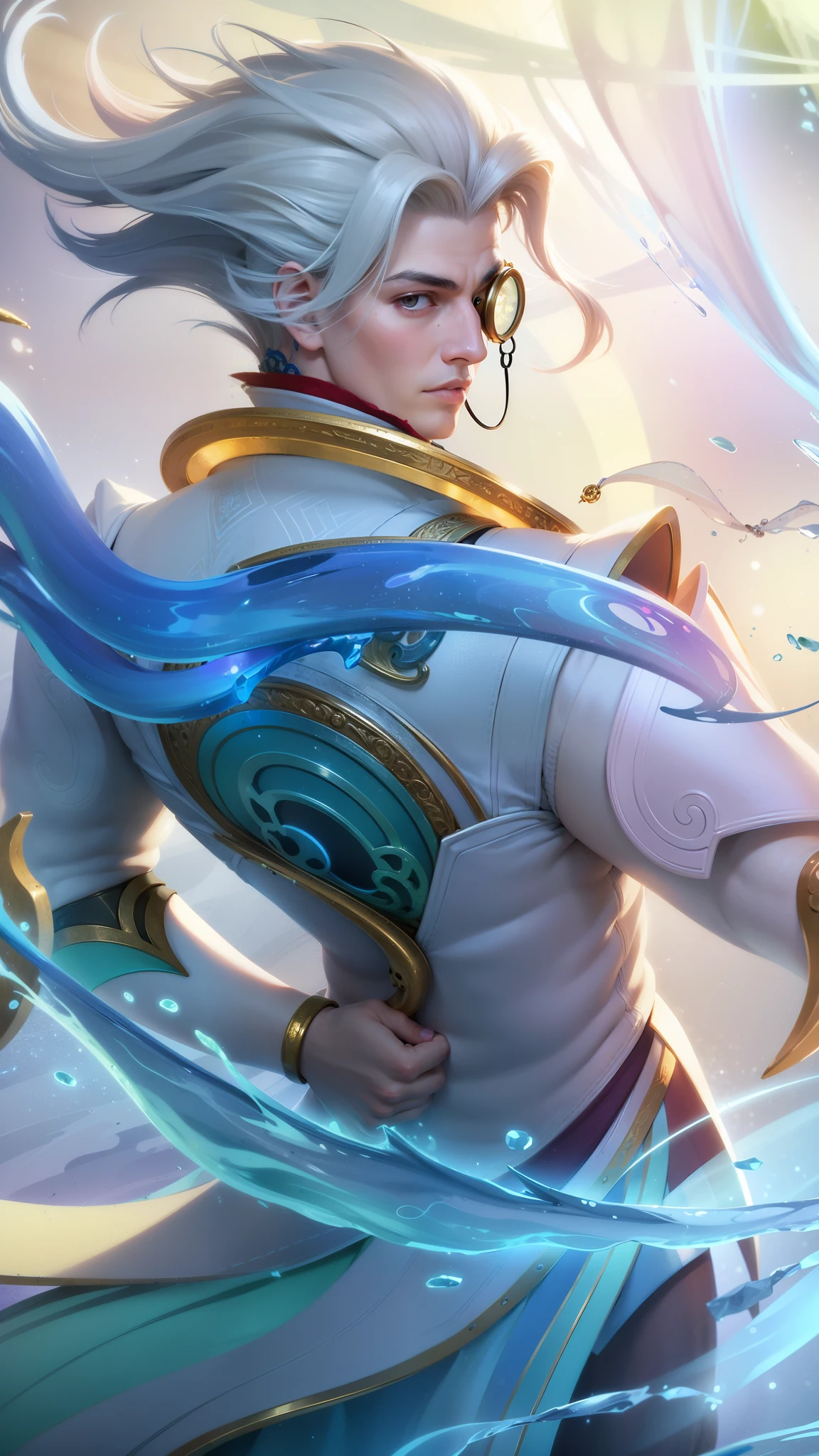 (Intricate Details, Masterpiece, Best Quality, High Resolution, 8k), (1man), (male:1.2), finely detailed eyes and face, toned body, masculine appeal, commanding presence, hot stud, bulging biceps and triceps, well-developed quadriceps and hamstrings, light skin, burgundy straight layered bangs hair, aquamarine eyes,  ornate details,  portrait, solo, half shot, looking down, detailed background, detailed face, (cogpunkai, cogpunk theme:1.1),  tech-mage,   [magic|technology], melding of spellcraft and advanced technology,  intricate [spellcasting clotheechanical gear], gear shaped glyphs,  ancient crystals,  [gears|ancient spell],  floating particles,  [innovative|enchanting] aura, high tech vehicle in background,   , finely detailed background, Depth of Field, VFX, young man and handsome