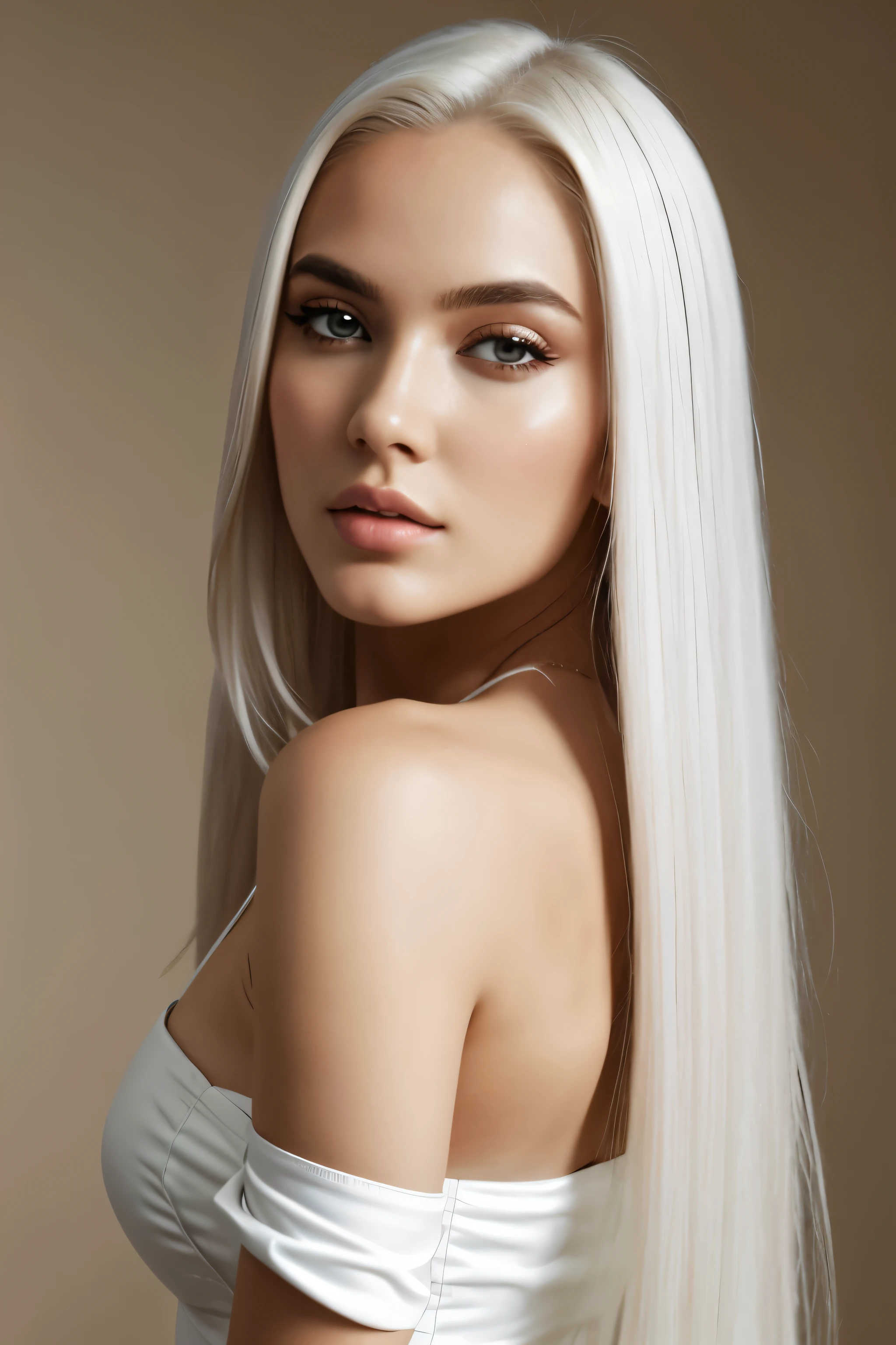 Oeuvre d'art, la plus haute qualité, (seul focus), (Visage parfait:1.1), (high detail:1.1), (hyper detailed eyes), spectaculaire, a man with pale skin and long, voluminous white hair, yeux blancs, seul, cheveux longs, Sephiroth, deux, Nuit, costume de luxe blanc, nombril couvert, pouty lips, manteau, expression arrogante, Jardim de rose, detailed context, Illustration par Artgerm, cinema lighting, rose, mode, BalenciagaStyle