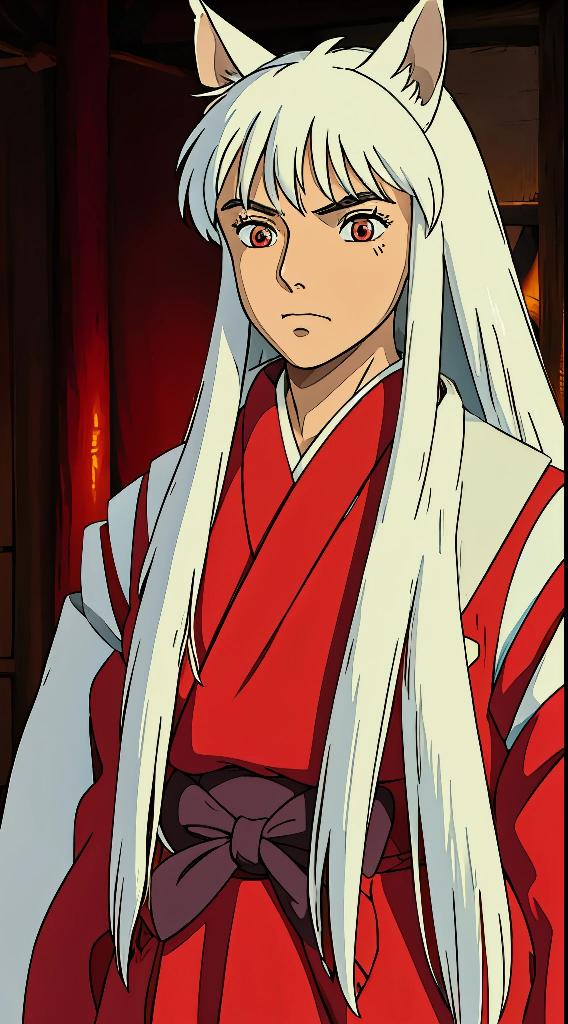 INUYASHA red_kimono, white_long_hair, detaild eyes.