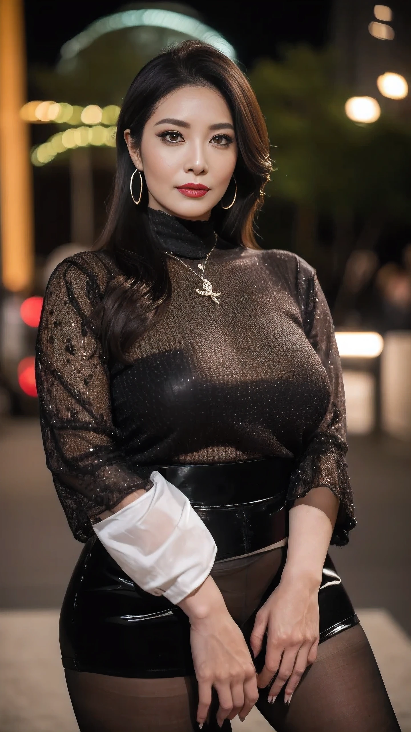 Greasy garter fishnet spots，an asian japanese woman，65 years old，big eyes，Elegant temperament Elegant temperament，prostitute，巨大的big breasts，巨大的big breasts下垂，巨大的big breasts下垂(masterpiece:1.2, best quality), actual, (real picture,45 years old， intricate details, depth of field，High neck clothes), careful, The content is very detailed, This is a perfect face, Perfect body, large model, mature woman, High, Leg length, Greasy suspender pantyhose，pause black，Tight reflective knit skirt，High heel，natural background，Bokeh，long eyelashes,深色eye shadow，Apply lipstick，Her face is heavily made up，Very detailed,standing outdoors，full-body shot，High heel， an asian japanese woman，High neck golden dress，65 years old，big eyes，Elegant temperament Elegant temperament，best quality), actual, (real picture,65 years old， 还有错综intricate details, depth of field内容Very detailed, This is a perfect face, Perfect body, large model, mature woman, High, Leg length, ，High heel，standing outdoorss，Bokeh，long eyelashes,深色eye shadow，涂lipstick，Her face is heavily made up，Very detailed,middle aged woman,cosmetic, (lipstick: 1.1), (Eyeliner: 1.2), mascara, eye shadow, curly, ear nipple ring, necklace, Black greasy pantyhose, There are wrinkles at the corners of the mouth,Long-legged pantyhose，Greasy reflective pantyhose，big breasts，Black，High heel，远距离full-body shot，outdoor，Highly detailed 8k wallpaper), 8k,best quality, masterpiece, ultra high resolution,(lifelike:1.4), original photo, sharp focus, detailed, dramatic, exquisite beautiful woman, (tall and straight:1.1), (No), (droopy giant:1.1), (Fat Evil Goddesetallic high-leg turtleneck dress miniskirt:1.0),(turtleneck slim fit skirt),(Transparent metallic miniskirt ), half butterfly earrings, 双环necklace, (:1.05), (65 years old, : 1.4), cosmetic, (lipstick: 1.1), (Eyeliner: 1.2), mascara, eye shadow, Long curly hair, dynamic angle, (red lips)nice graphics, 大Leg length，Black Greasy reflective pantyhose，spectacular view, Show your whole body in the big city,