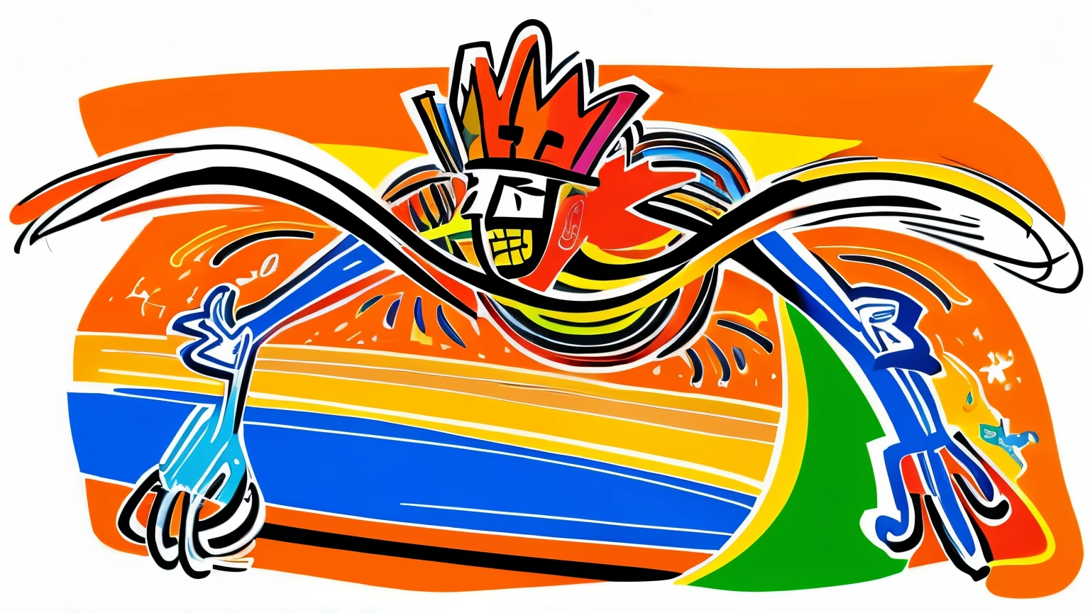 A vibrant, energetic composition filled with bold brushstrokes , scribbled lines , and pastel colors characteristic of Basquiat 's neo-expressionist style. The background figure is an abstract human form, with muscular limbs and a simplified facial expression conveying a sense of peaceful contemplation. The figure is surrounded by dynamic shapes and symbols that appear to represent the individual's inner thoughts and emotions flowing freely. The color palette is dominated by cool tones of yellow, orange, and red, creating an uplifting and positive mood. The background incorporates Basquiat 's trademark crown and picture-like motifs , albeit without any legible text . The overall image should capture the feeling of a person embracing their authentic self and inner voice during personal, quality time.