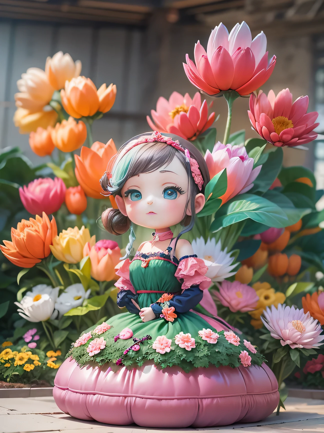 3.5m fiberglass sculpture,rendering,cartoon doll image,Full view,Inflatable flower decoration,There is a romantic atmosphere,Suitable for commercial exhibition display