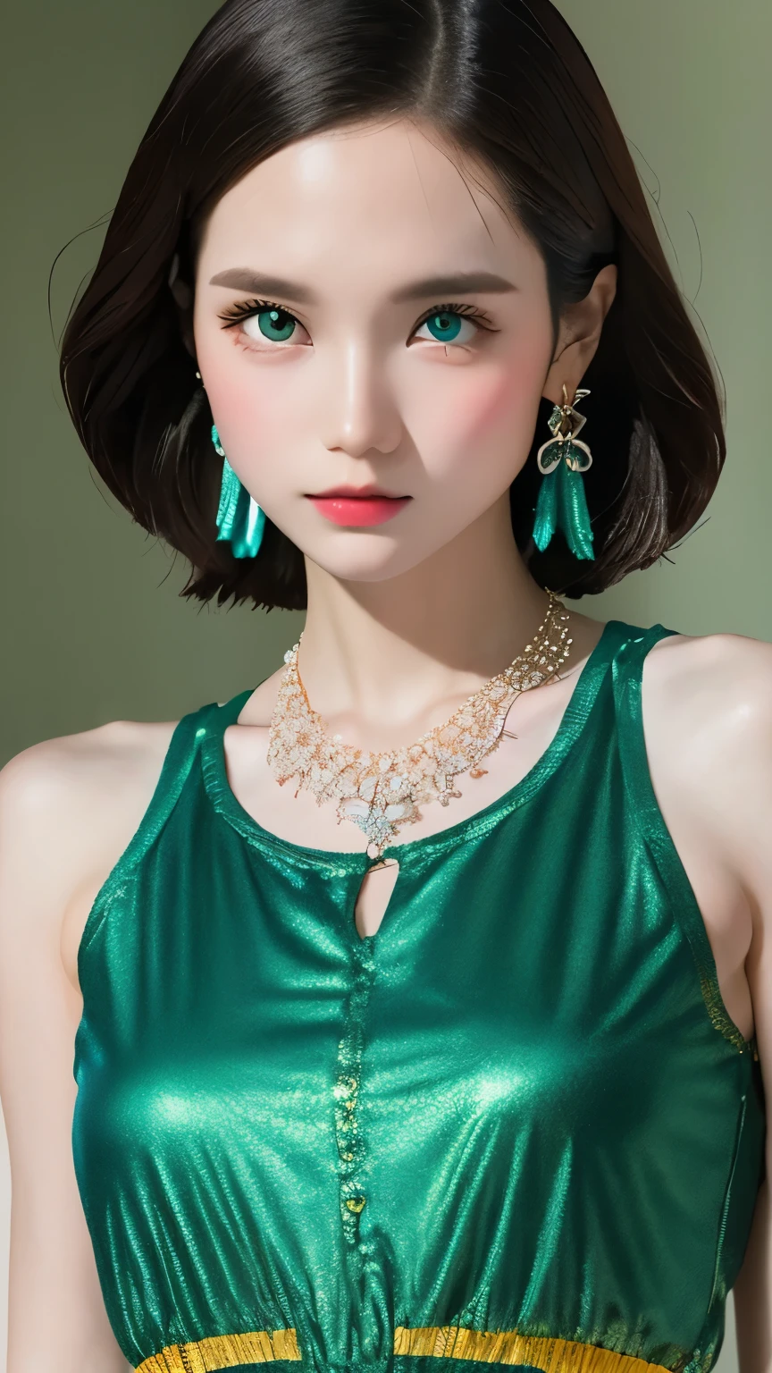 step piece, highest quality, super detailed, absurd, Cute android18DB portrait, realistic face, alone, earrings, jewelry, , Brave, eyeshadow closed, beach, gloves, necklace, rock, Are standing, combat position, volume lighting, highest quality, table top, intricate details, tone mapping, sharp focus, very detailed shorts No sleeve