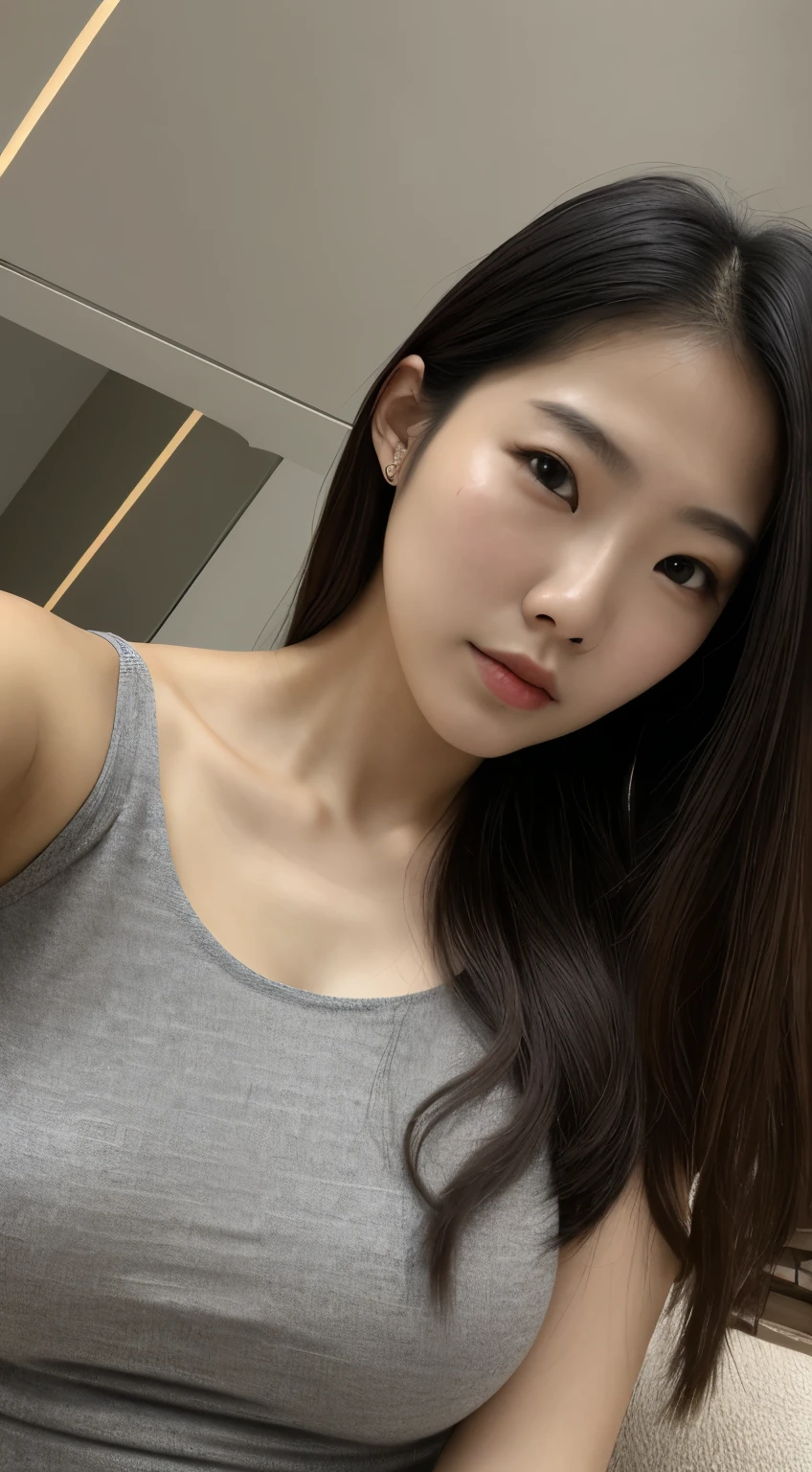 30 years old hong kong beautiful woman selfie, cleavage, realistic skin