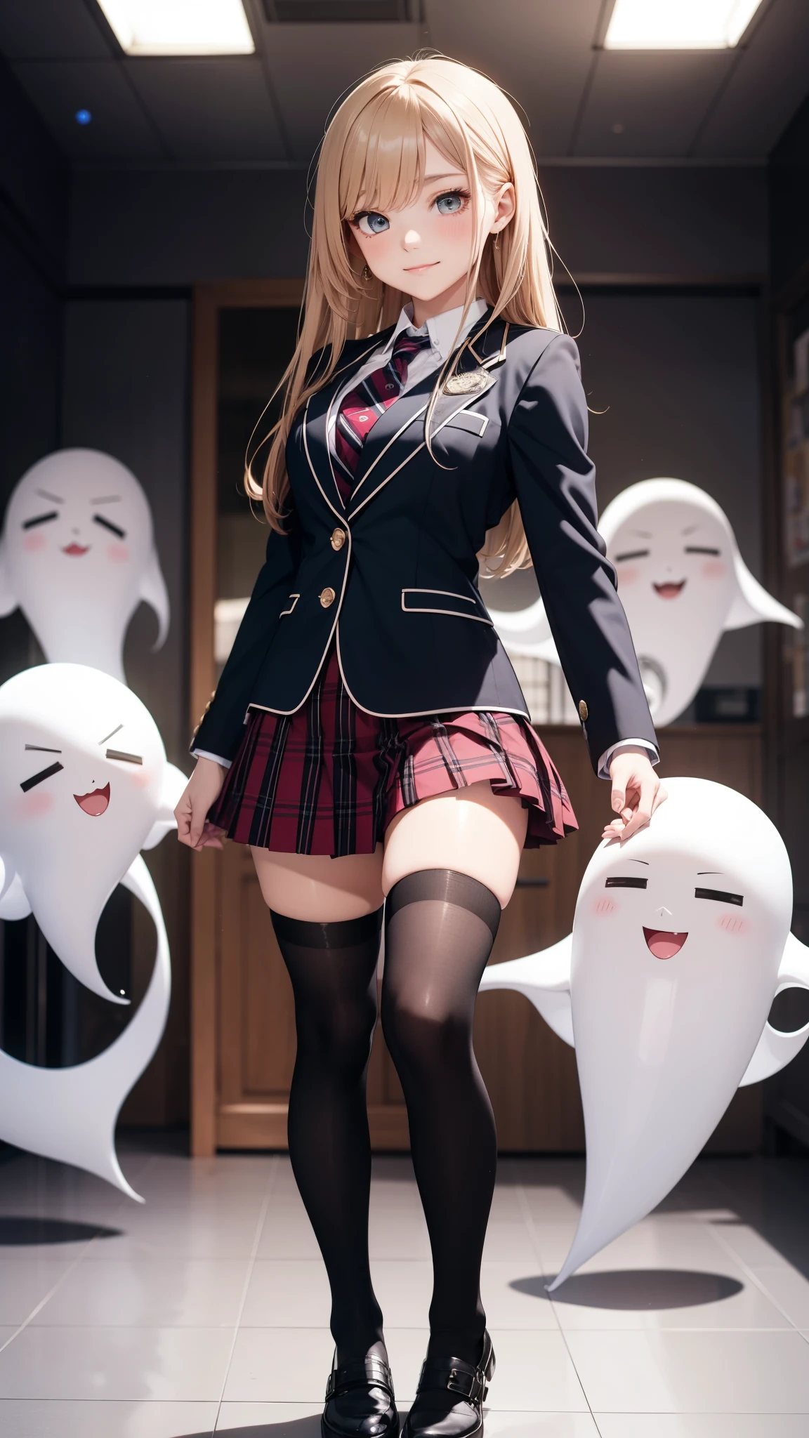 jaket、 Blazer、High School Girl Uniform、Red checked skirt、JK style、to stand、A sexy、Glamour、A slight smil、garterbelts、knee high socks、panthyhose、Beautifying the world、Unhappy、Transcendent beauty、Beautiful shape、wretched、ghosts、wraiths、Evil Spirit、B...