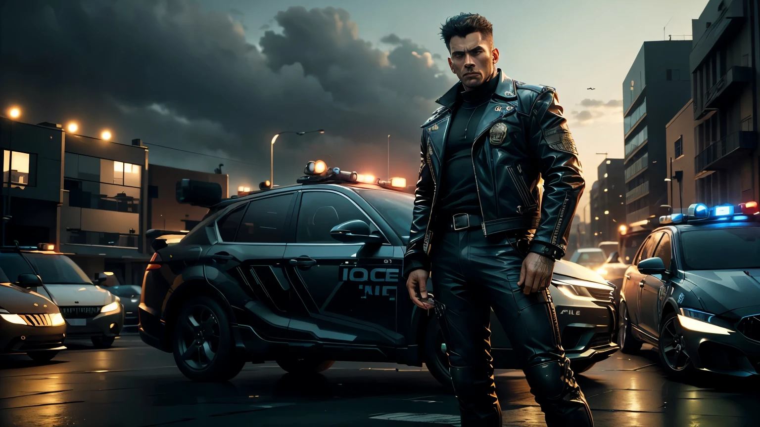 There is a police badge on the chest