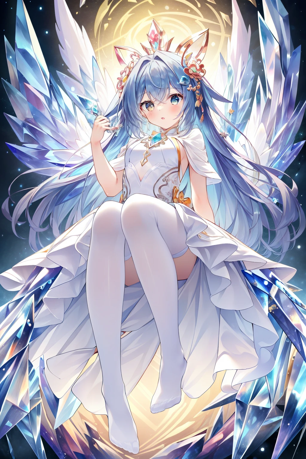 ((best quality)), ((masterpiece)),whole body像，full body， (detailed),1 girl,alone,Angel, Mandarin,whole body,rich and colorful, extremely detailed CG unity 8k wallpaper, intricate details, kaleidoscope of imagery, symmetrical pattern, bright colors, Geometry, mesmerizing design, optical illusion, dynamic composition, mime art,  Crystal AI