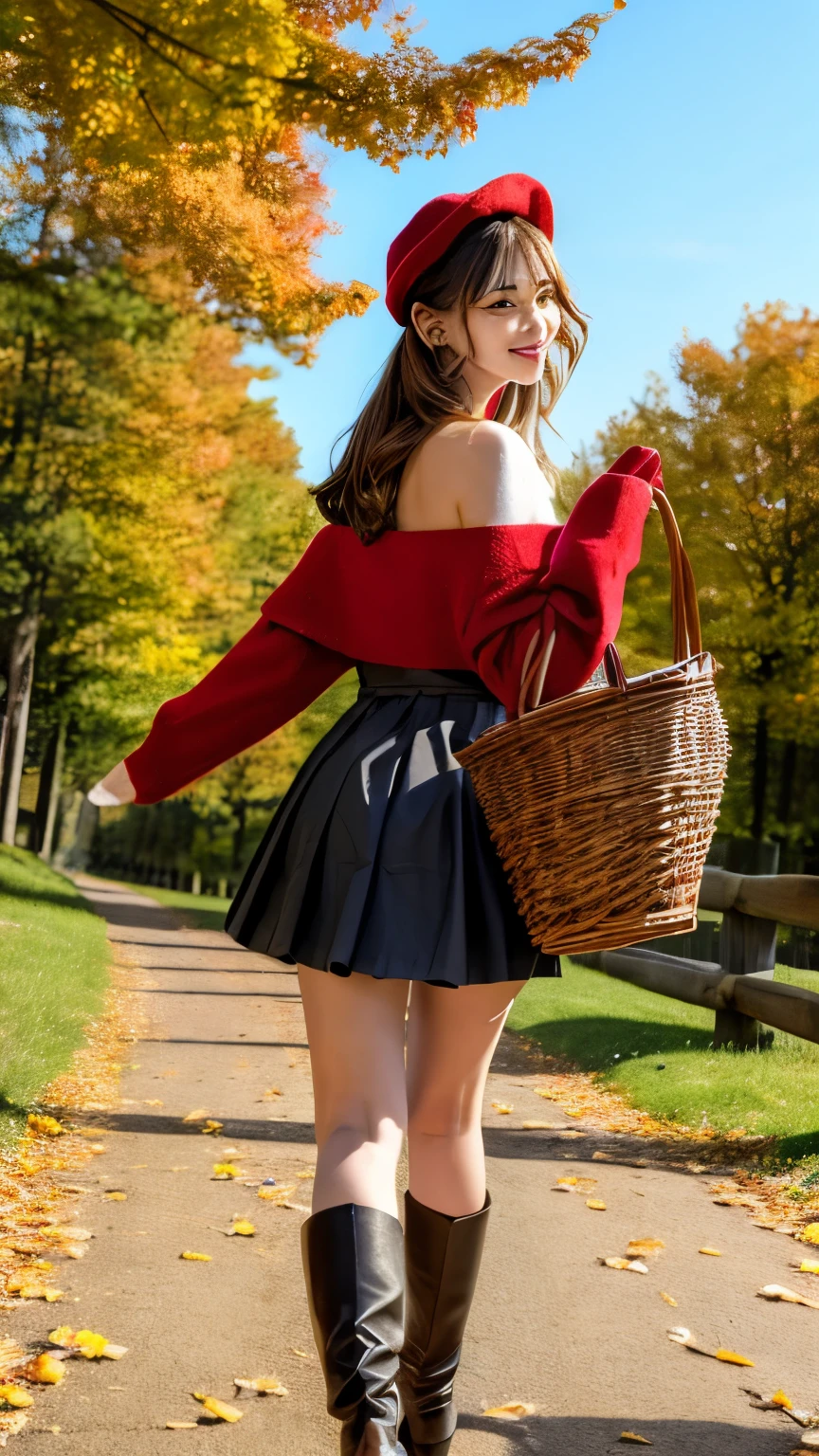 (masterpiece, highest quality, High resolution, 8k, perfect anatomy), pretty girl, , Red Riding Hood girl, Deep woods, winter, carrying a small basket, walk、japanese girl、big breasts