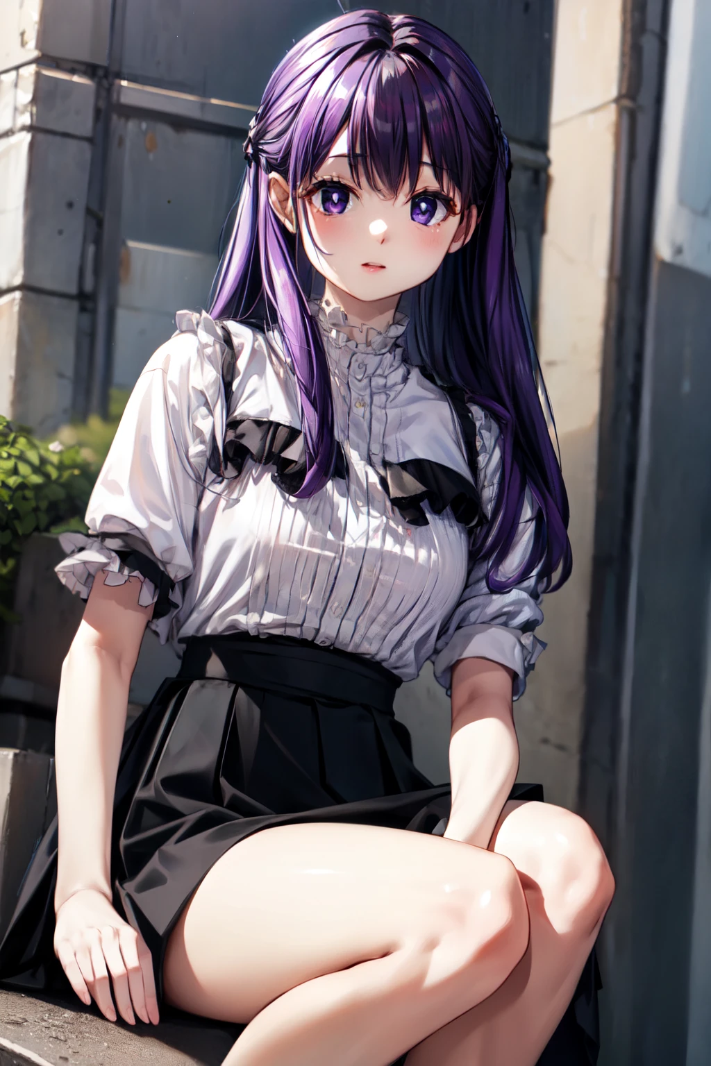 jirai kei fashion、Wearing a skirt、Ecup、hair is purple