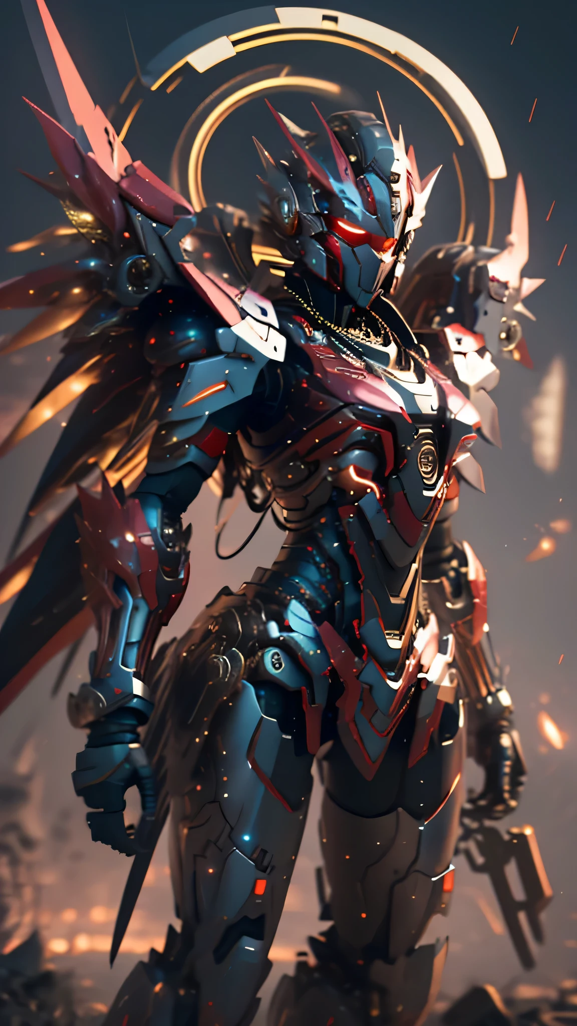 最high quality、best image quality、masterpiece、girl((20-year-old、 By becoming、vest bust、medium bust,wide open breast tea、shining eyes, neon hair、long hair、thin,highest valley、Black Hero Suit、Red Hero Mask、blue cloak、scream、full body tattoo,diamond earrings、Wristband、necklace,dual sword style)),high quality、beautiful art、background((night、red thunder、storm、gust of wind、tornado))、Flight、debris flies、Depth of written boundary、movie、visual art、perfect art、8k,genuine、