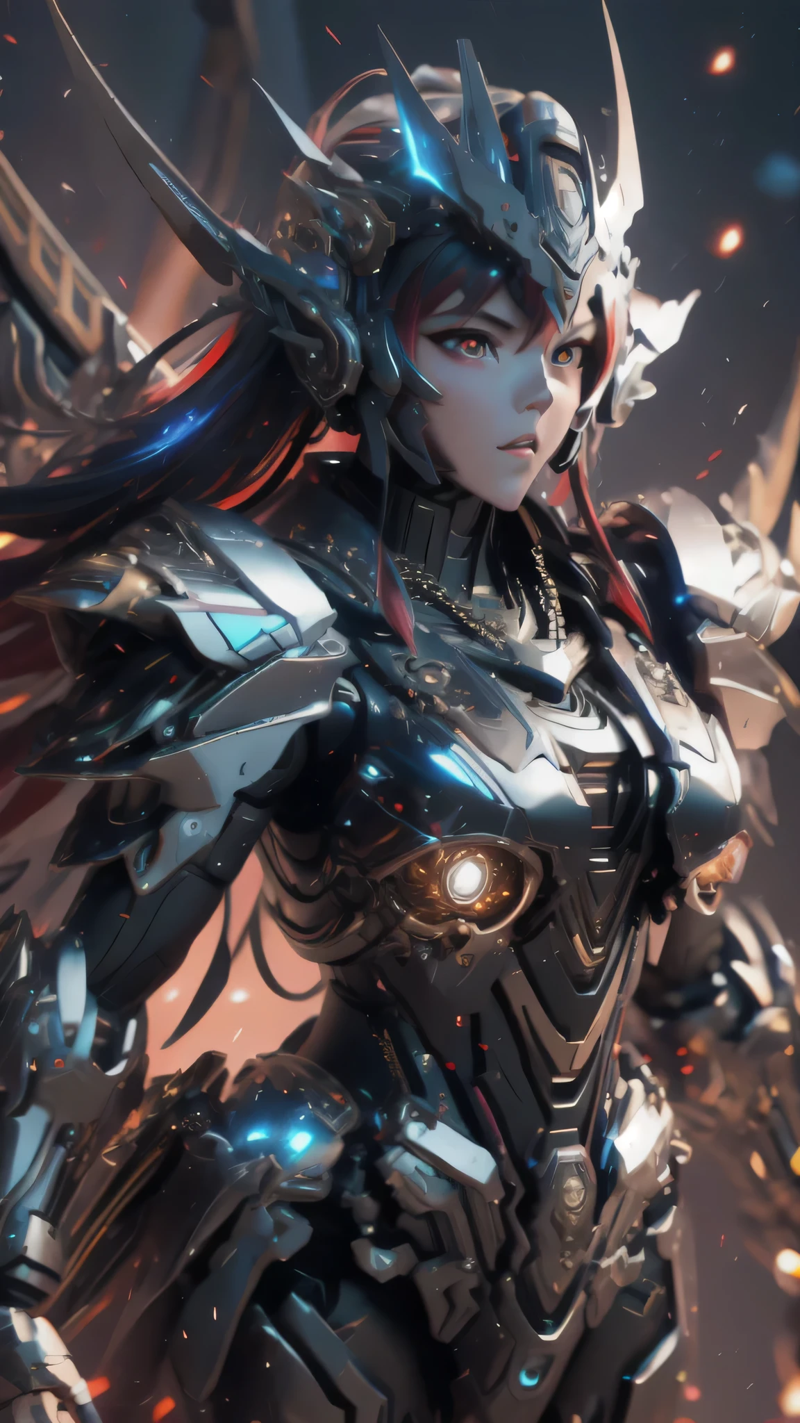 最high quality、best image quality、masterpiece、girl((20-year-old、 By becoming、vest bust、medium bust,wide open breast tea、shining eyes, neon hair、long hair、thin,highest valley、Black Hero Suit、Red Hero Mask、blue cloak、scream、full body tattoo,diamond earrings、Wristband、necklace,dual sword style)),high quality、beautiful art、background((night、red thunder、storm、gust of wind、tornado))、Flight、debris flies、Depth of written boundary、movie、visual art、perfect art、8k,genuine、