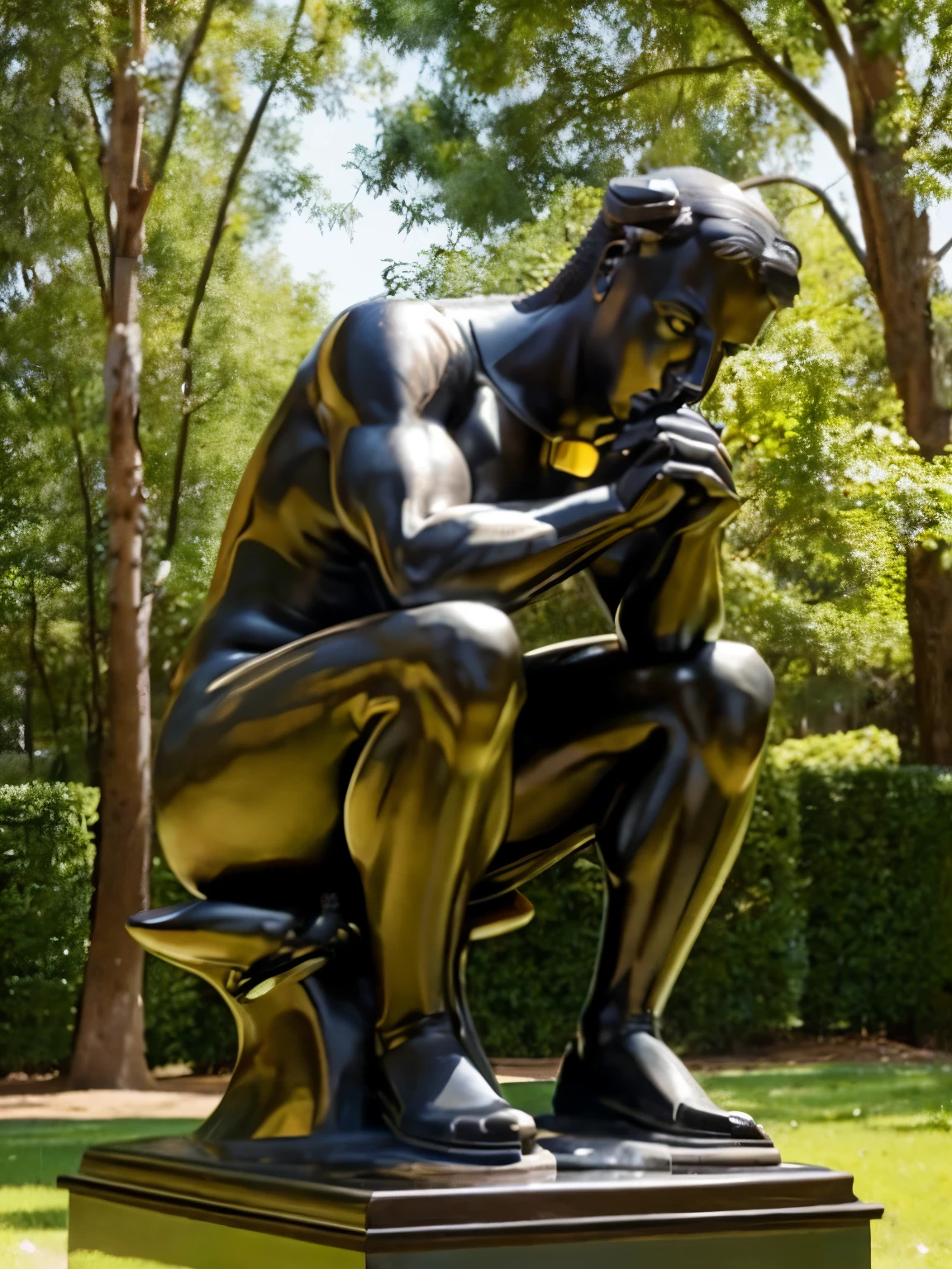 masterpiece, best quality, extremely detailed, ((The thinker)),toilet,sitting