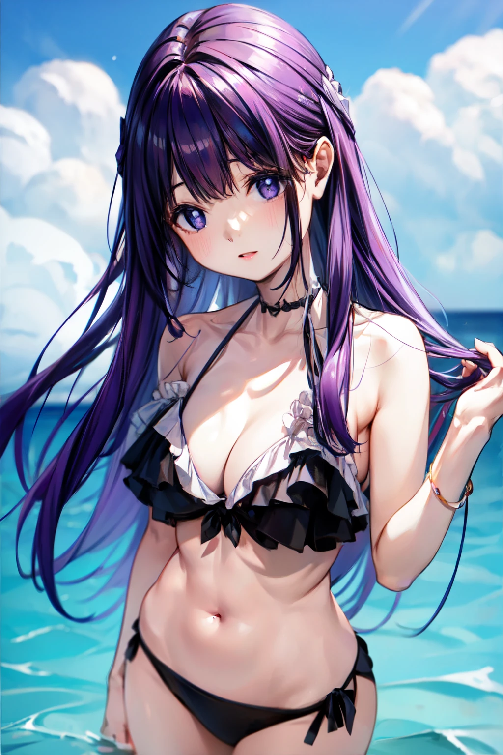 bikini wear、Ecup、hair is purple