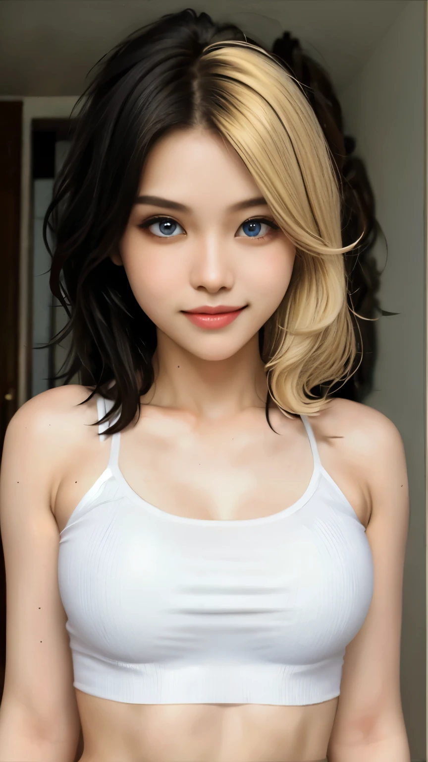 masterpiece, best quality,1girl,symbol-shaped pupils, asian, smile, happy, blue eye, blonde hair