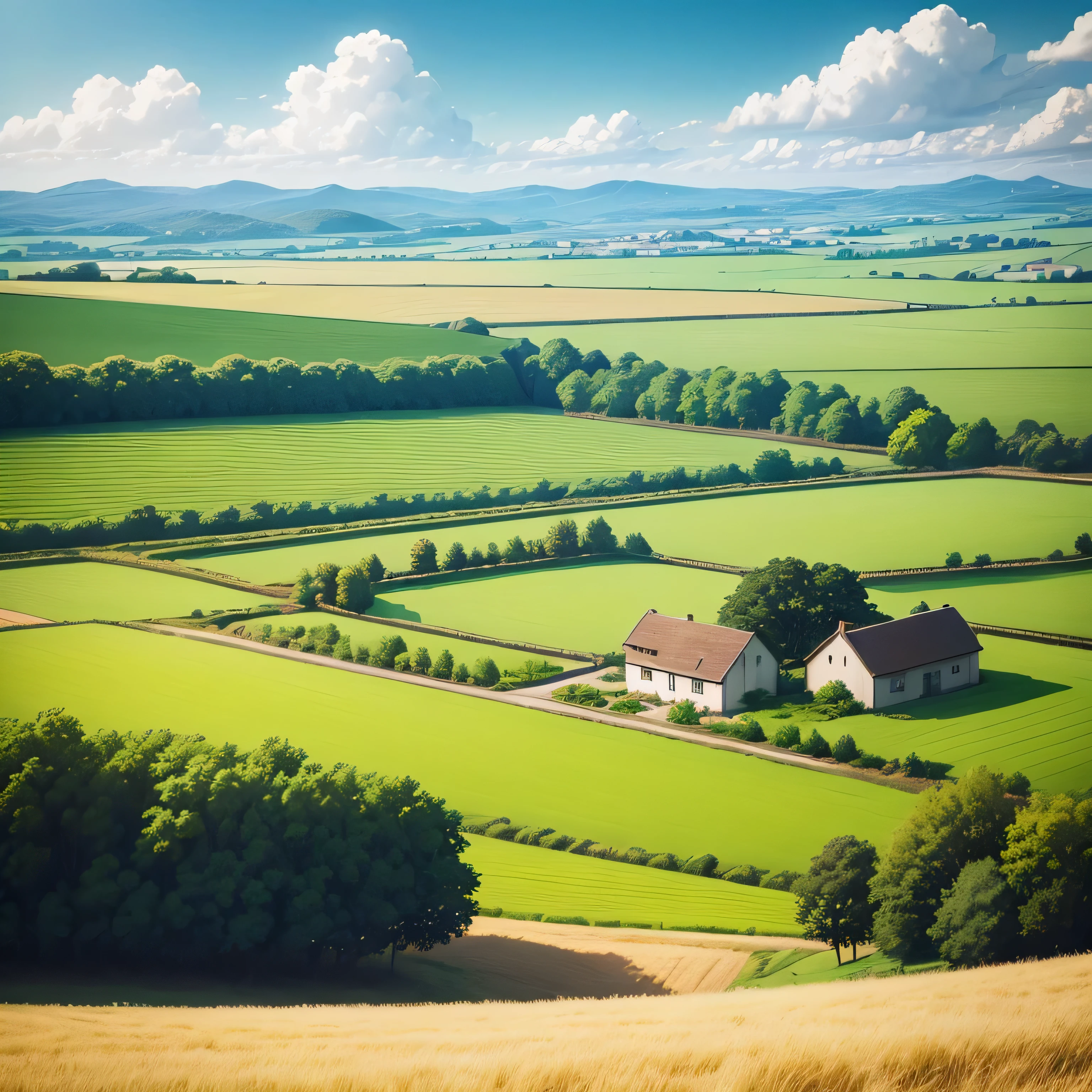 a close up of a cartoon in a field, countryside - blur, anime countryside landscape, anime landscape, countryside background, distant village background, landscape background, airy background, some background blur, landscape cartoon style