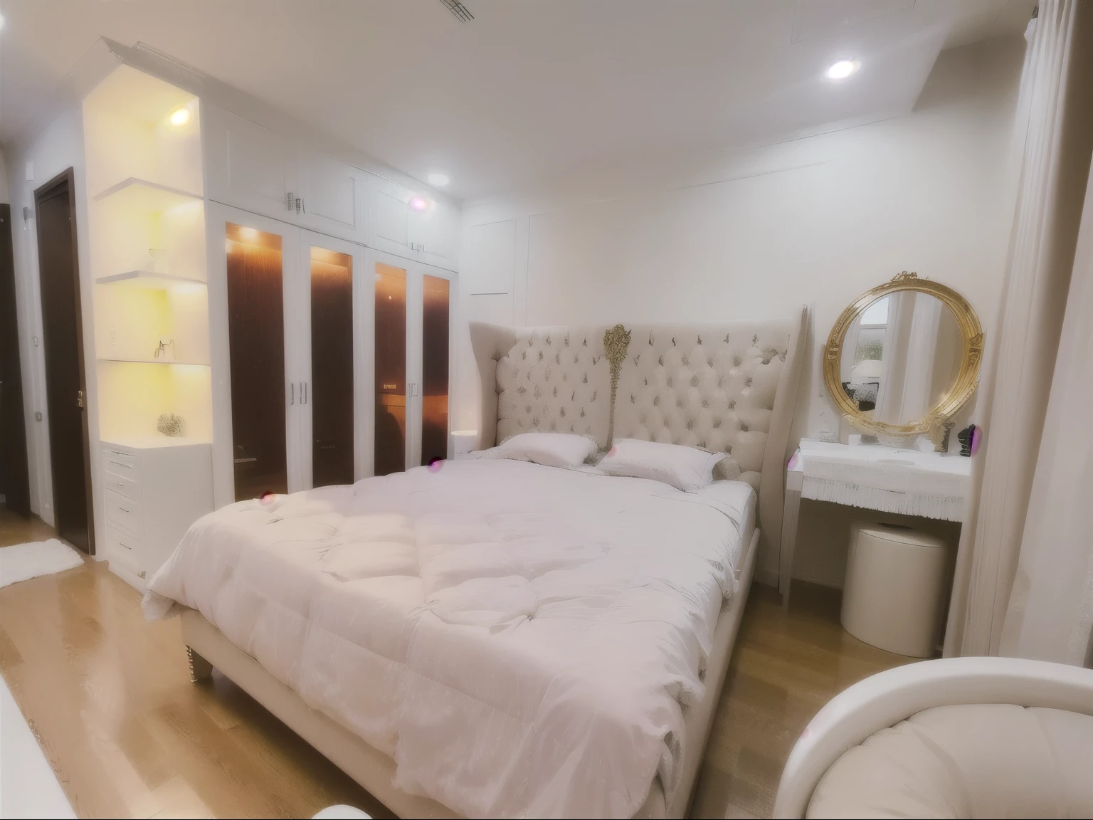 Professional modern home interior design, a stunning masterpiece with incredible attention to detail, utilizing ultra-high-quality 16k resolution. Focusing on the master bedroom, create a luxurious and elegant space that is both functional and beautiful.  