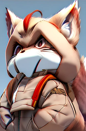 Baboon face hawk body fox tail logo