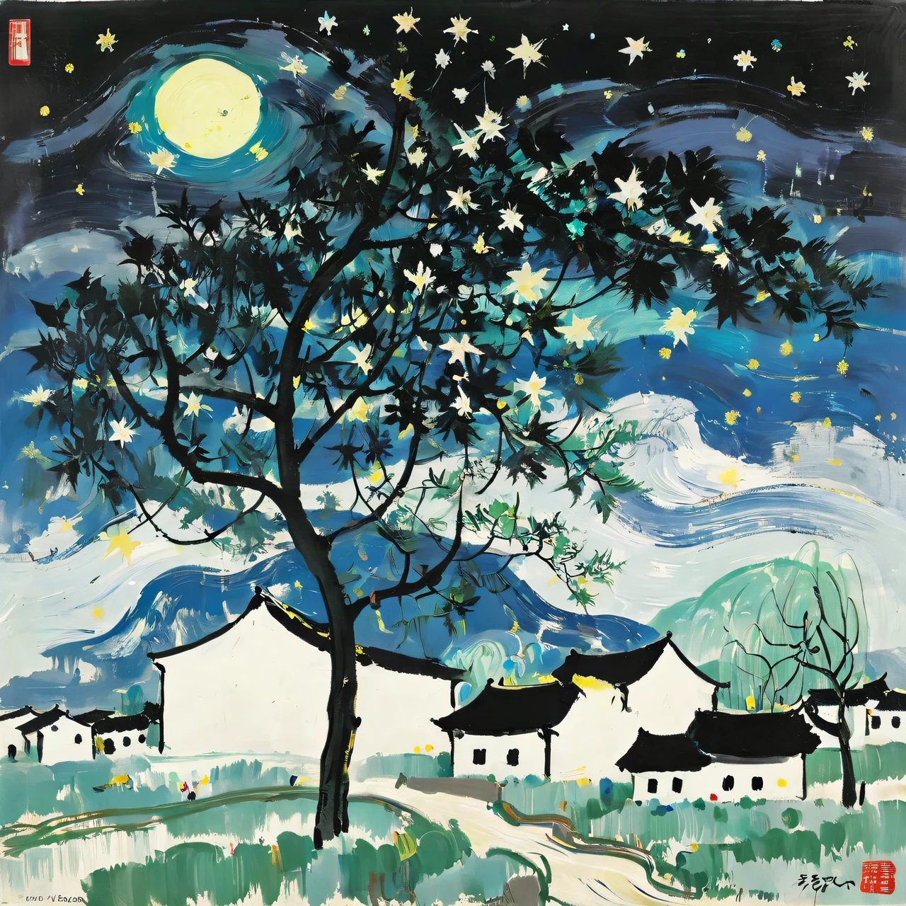 Paint Van Gogh&#39;s &quot;Starry Night&quot;., if Wu Guanzhong wrote this, full compliance with the style of Wu Guanzhong