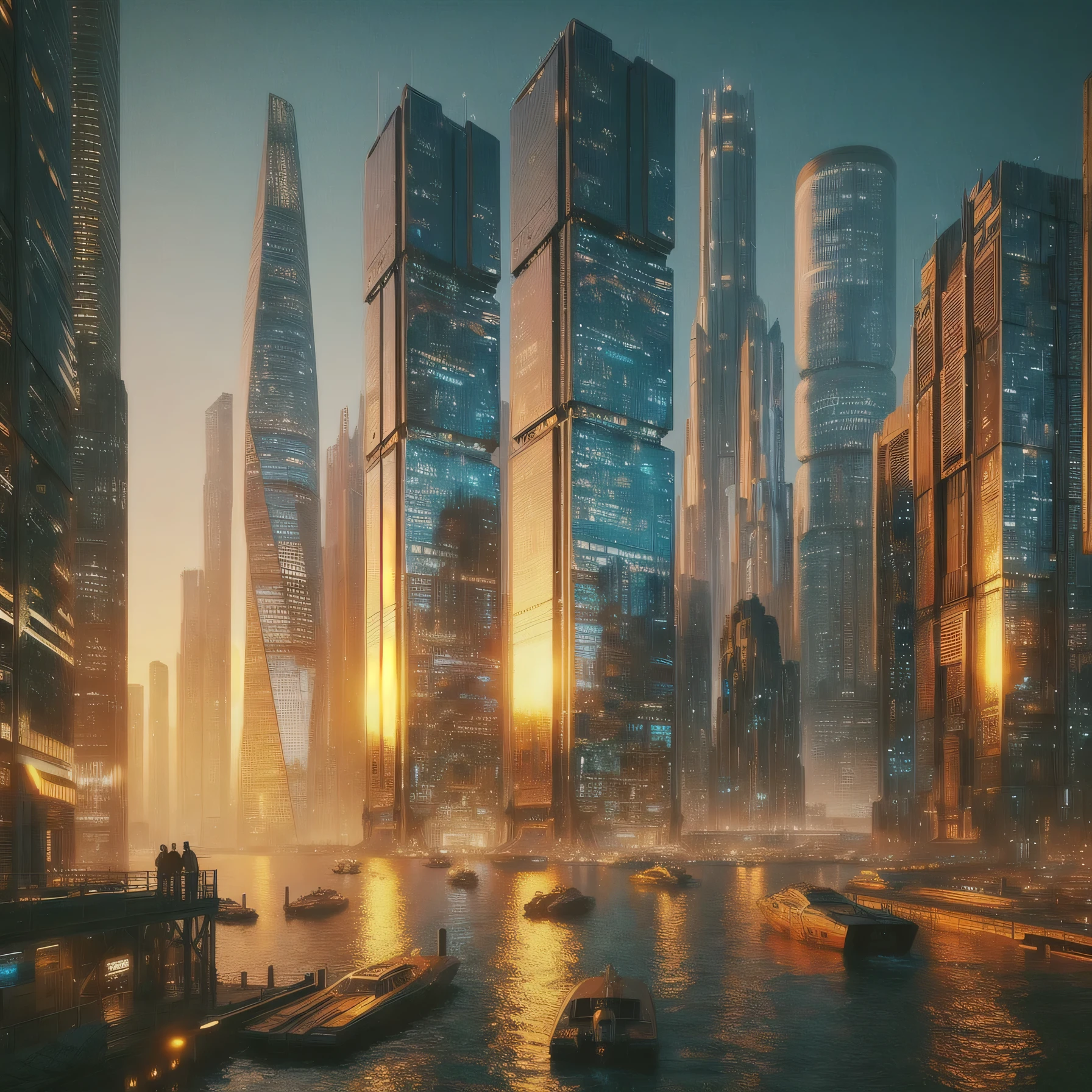 futuristic city with a river and boats in the foreground, hyper-futuristic city, otherwordly futuristic city, futuristic city, futuristic cityscape, beautiful city of the future, by Mike Winkelmann, in a futuristic city, 3 d render beeple, futuristic city scape, inspired by Mike Winkelmann, in a futuristic cyberpunk city, hyper realistic cyberpunk city