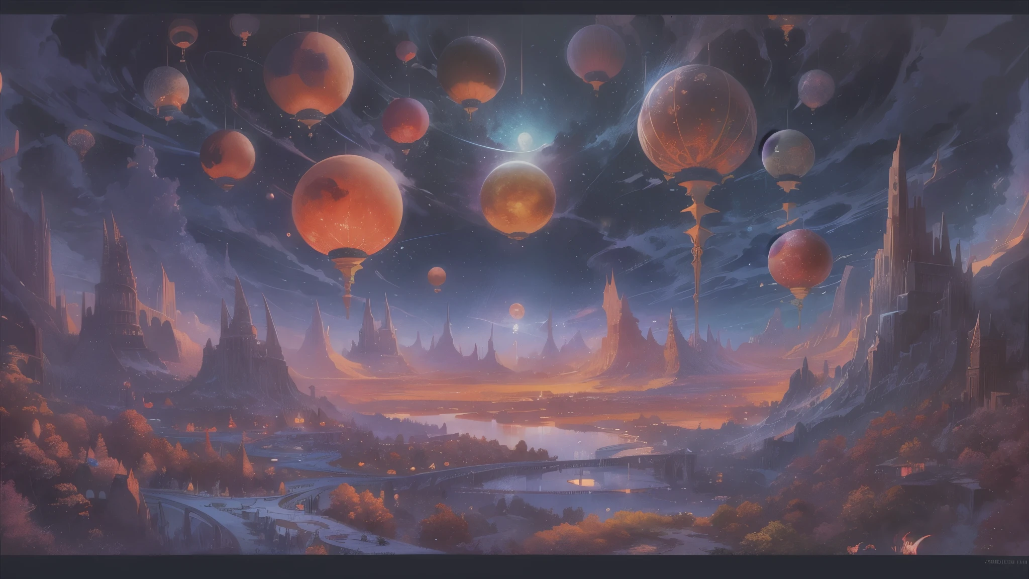 ((highest quality)),(ultra high resolution),(Super detailed),(detailed description),((best CG)),(best work of art),super precision art,amazing drawing art,(Fantasy art with precise details:1.5), Twin red and blue moons on the horizon