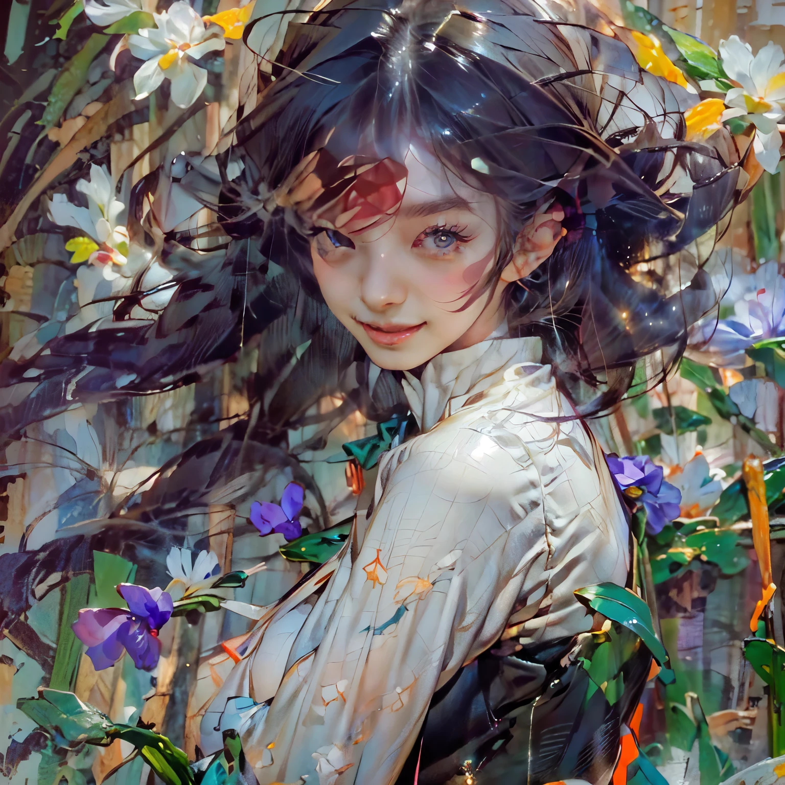 ((Create MAXZenArt!)), (Young), (young girl, 16 years, naked, full length, naked body, dark hair, bright skin, Scarlet lips, smile; black, expressive playful eyes, long eyelashes))_( (top quality, Masterpiece), (one young girl - 16 years, naked, full length, sitting with her legs spread sexual, white hair, white skin, Scarlet lips-smile; black, expressive playful eyes, long eyelashes), (black translucent - chiffon dress, Golden Line, very short peignoir dress, (Erotic), (sexual), (spread your legs, Genitals), (very sexual body, seductive body, Small beautiful breasts), (spread your legs, Genitals), (calm relaxed pose, Hair fluttering in the wind, half turned, look at the viewer, stylish girl model))_((digital painting, wide brush stroke, outstanding skills, oil painting), (Daylight, soft warm shadows, contrasting cold light, Reflexes, fracture, tracking))_((background – stunning blooming irises; (violet, yellow, blue, white), (Petals, shoots))_((Highest quality workmanship, realism, digital painting, modern style of writing, clear correct anatomy, mercy, ease of execution))