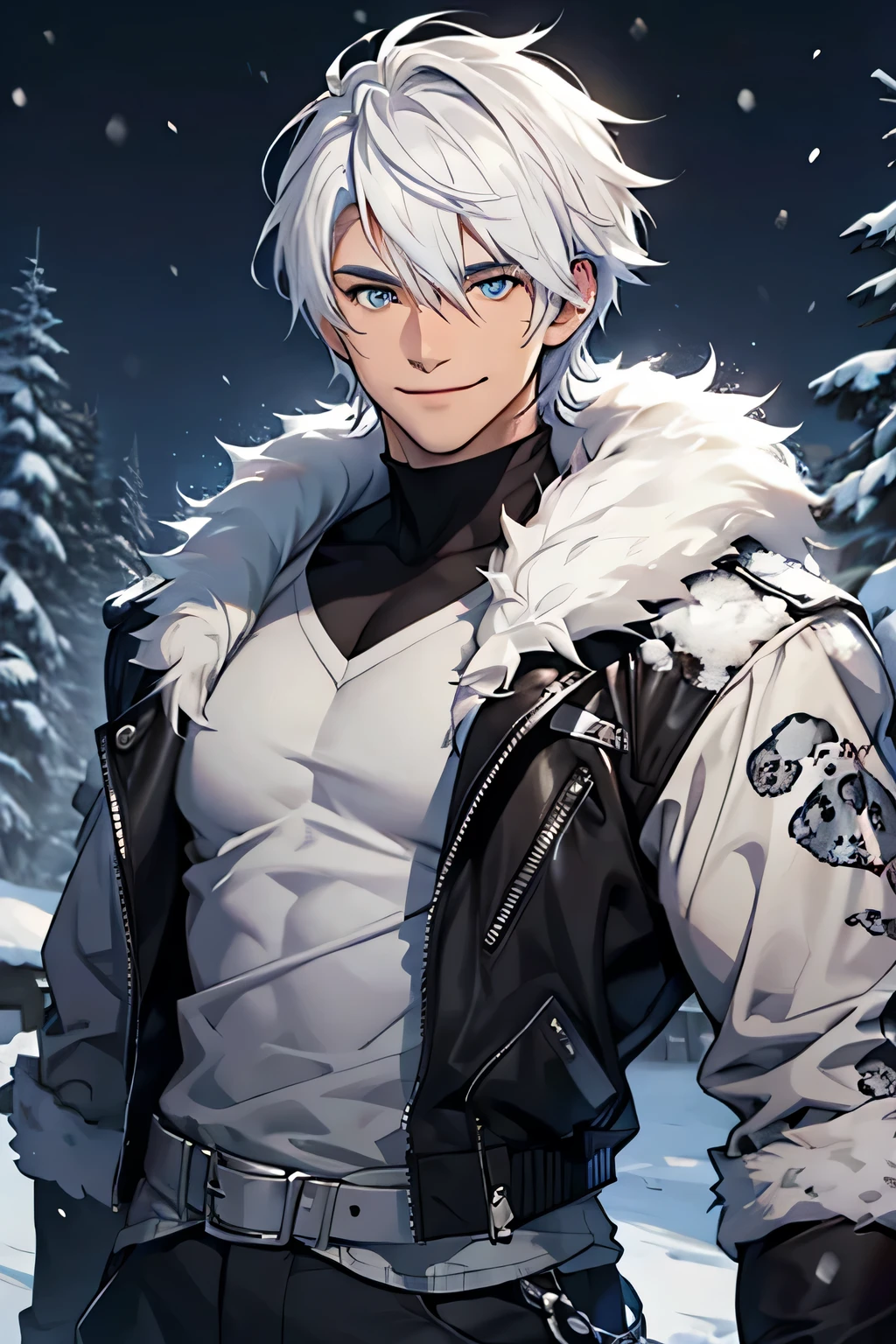 leopardo da neve, forte, sorriso, cabelo branco, hybrid, homem