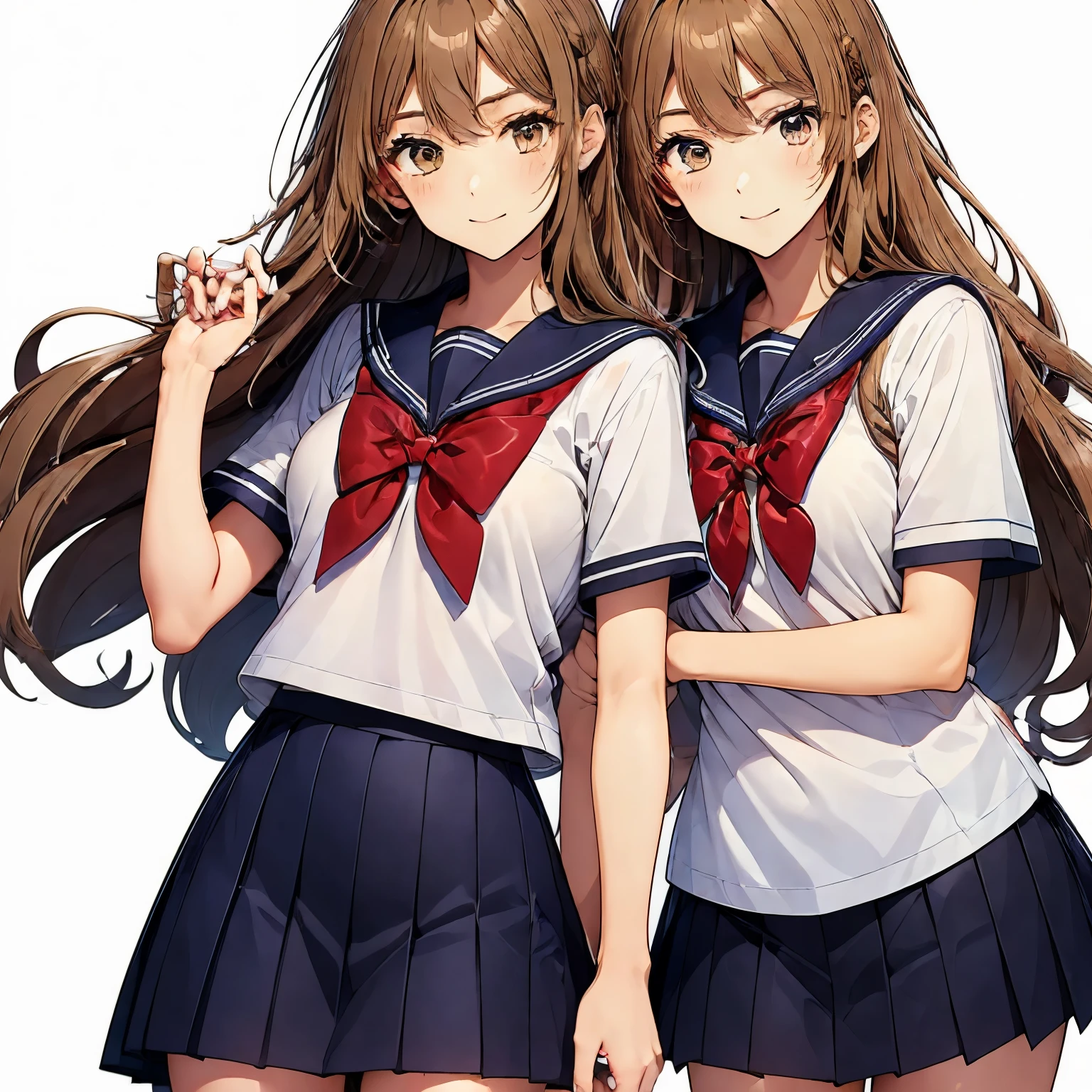 high quality,((2girls,cuddle)),chyuri,smile,Japanese high school student,short sleeve sailor school uniform,