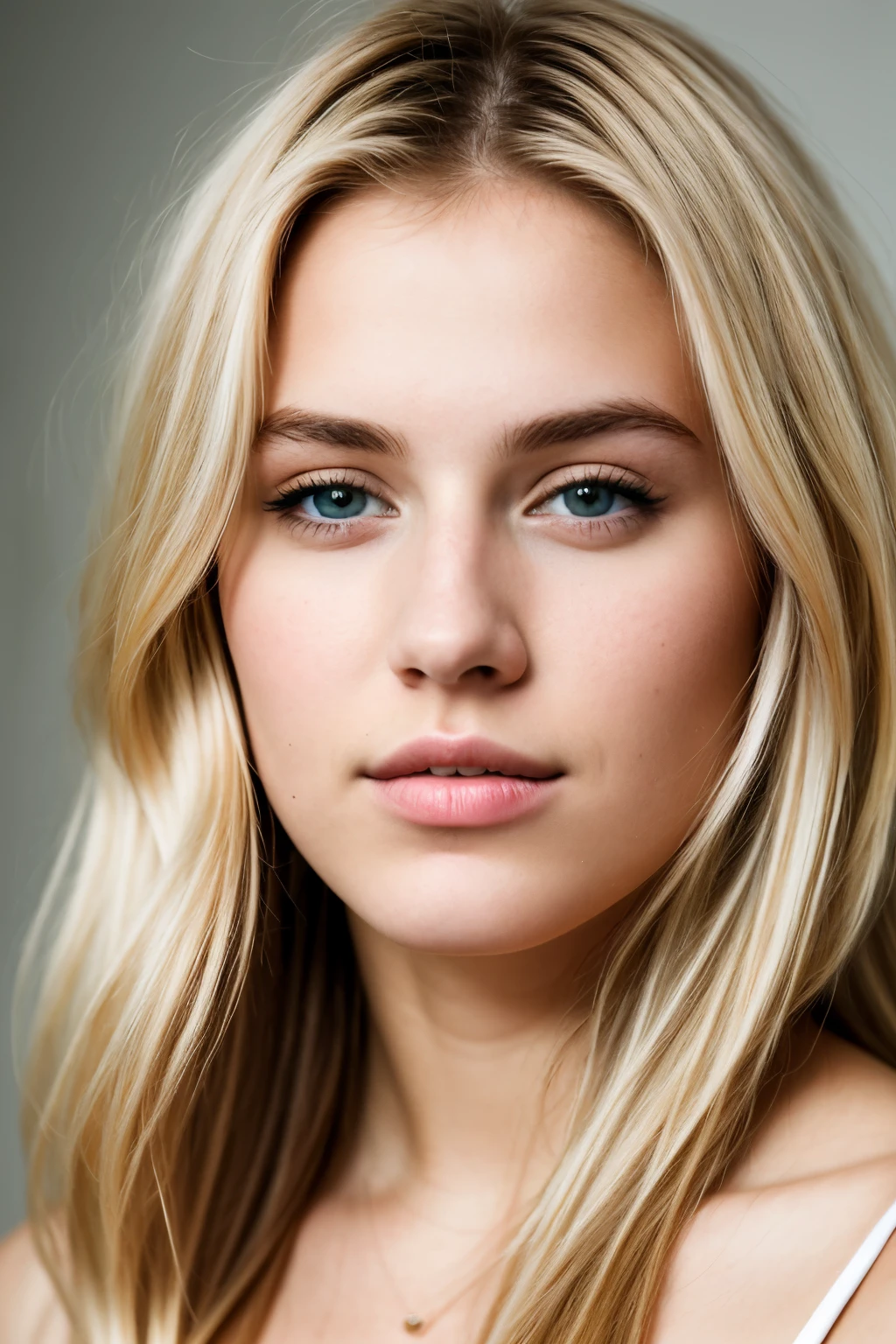 A photorealistic portrait of a 22 year old, she is blond