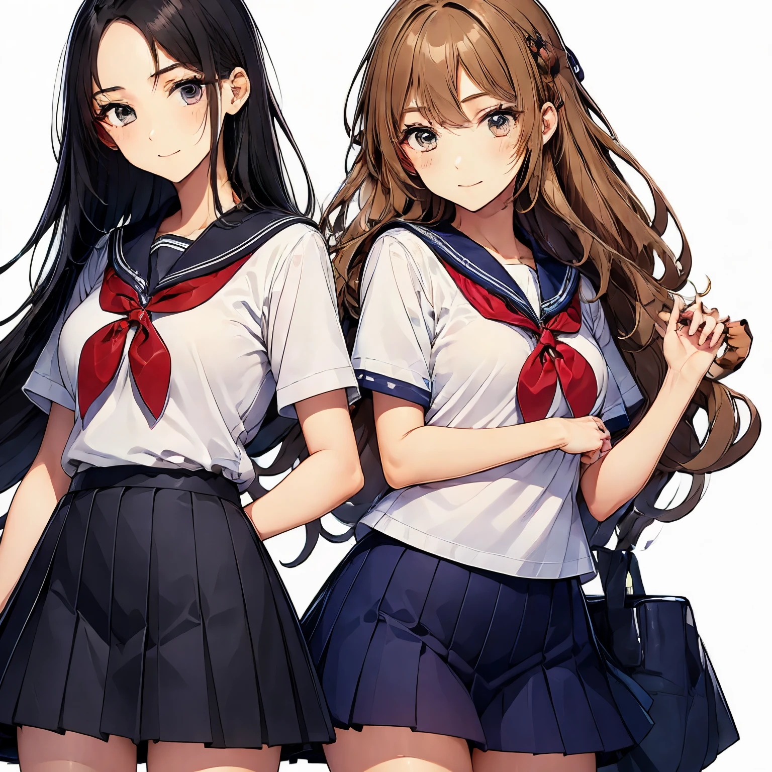 high quality,((2girls,cuddle)),chyuri,smile,Japanese high school student,short sleeve sailor school uniform,