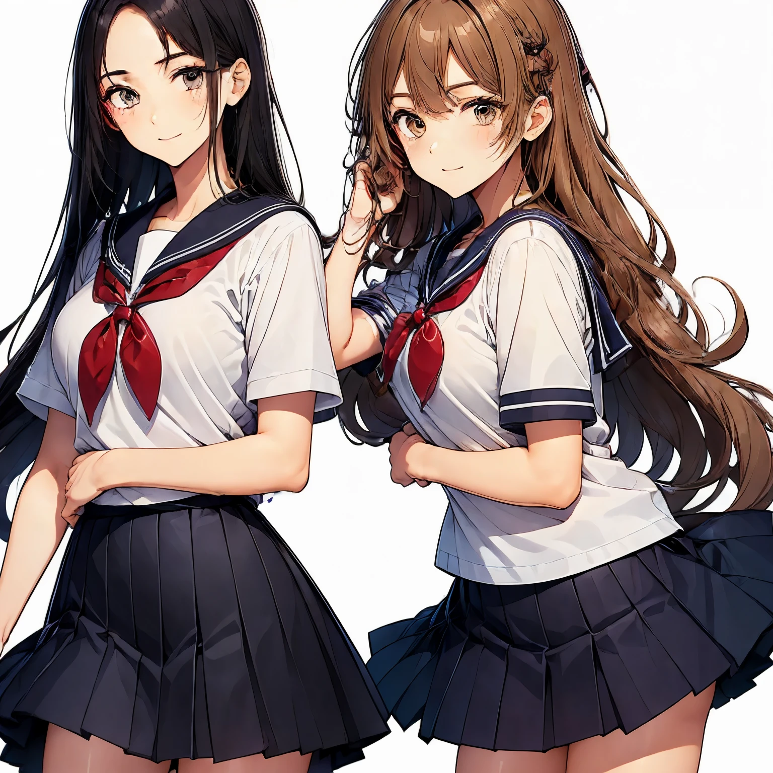 high quality,((2girls,cuddle)),chyuri,smile,Japanese high school student,short sleeve sailor school uniform,