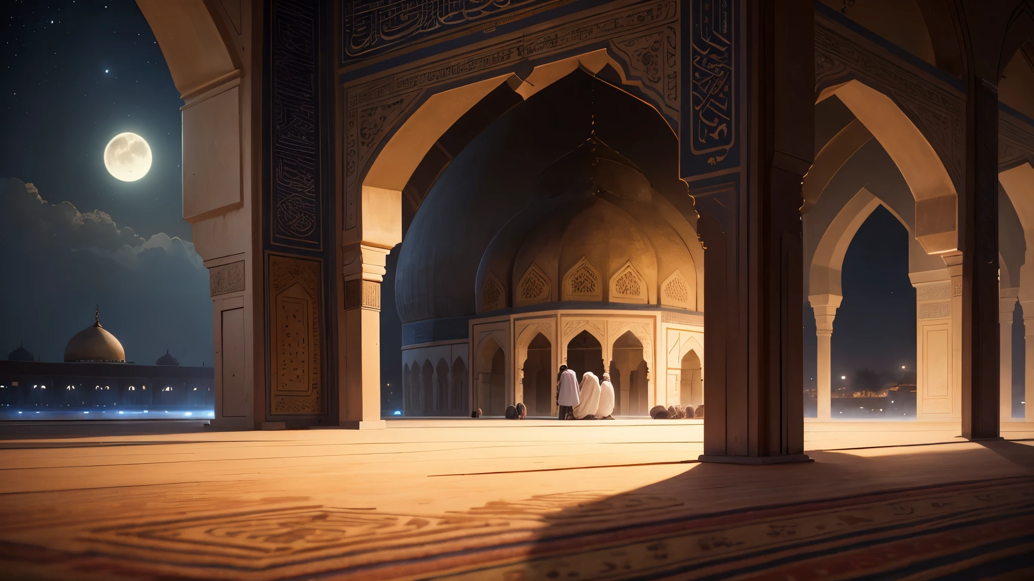 night, islamic era, in masjid, moon shining, namaz