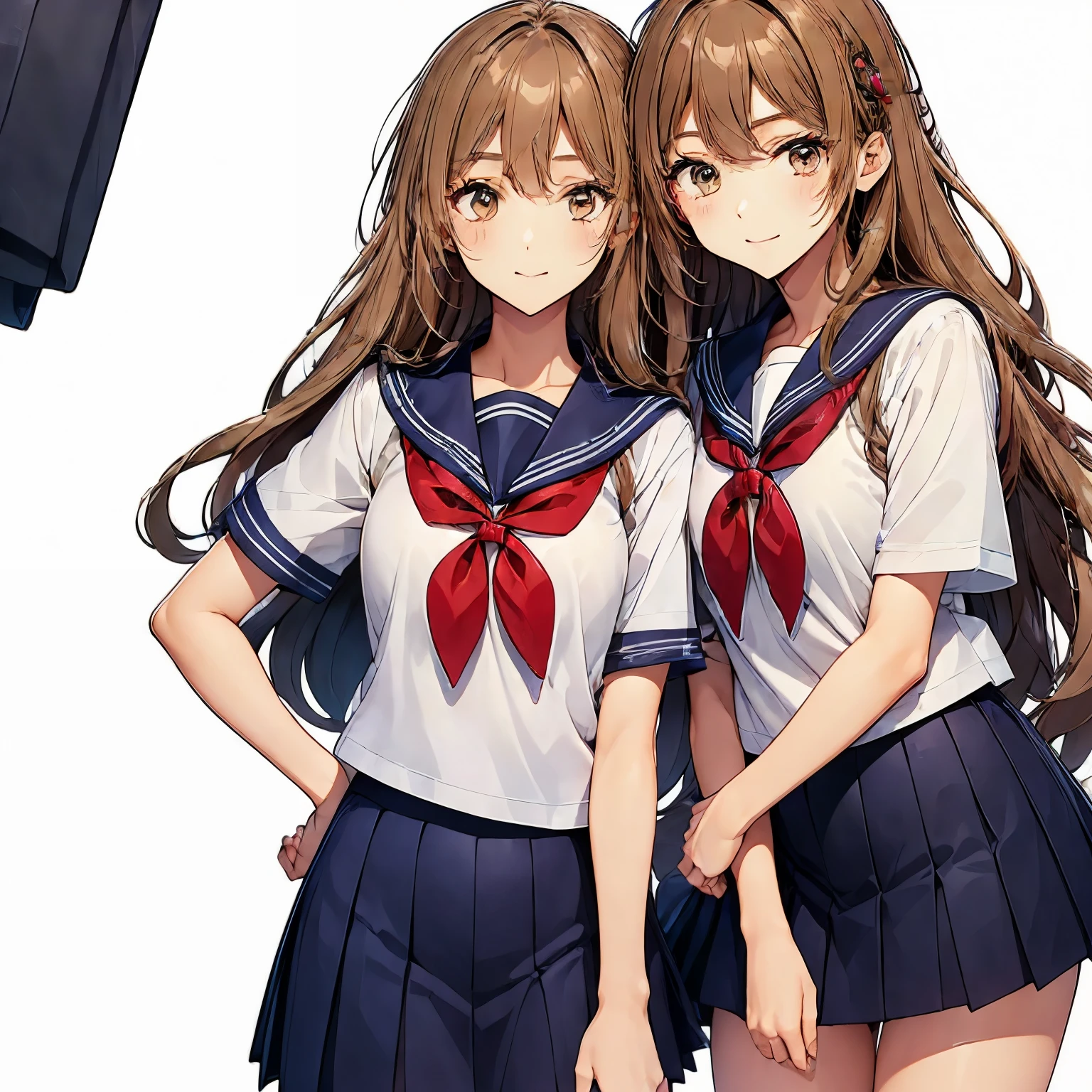 high quality,((2girls,cuddle)),chyuri,smile,Japanese high school student,short sleeve sailor school uniform,