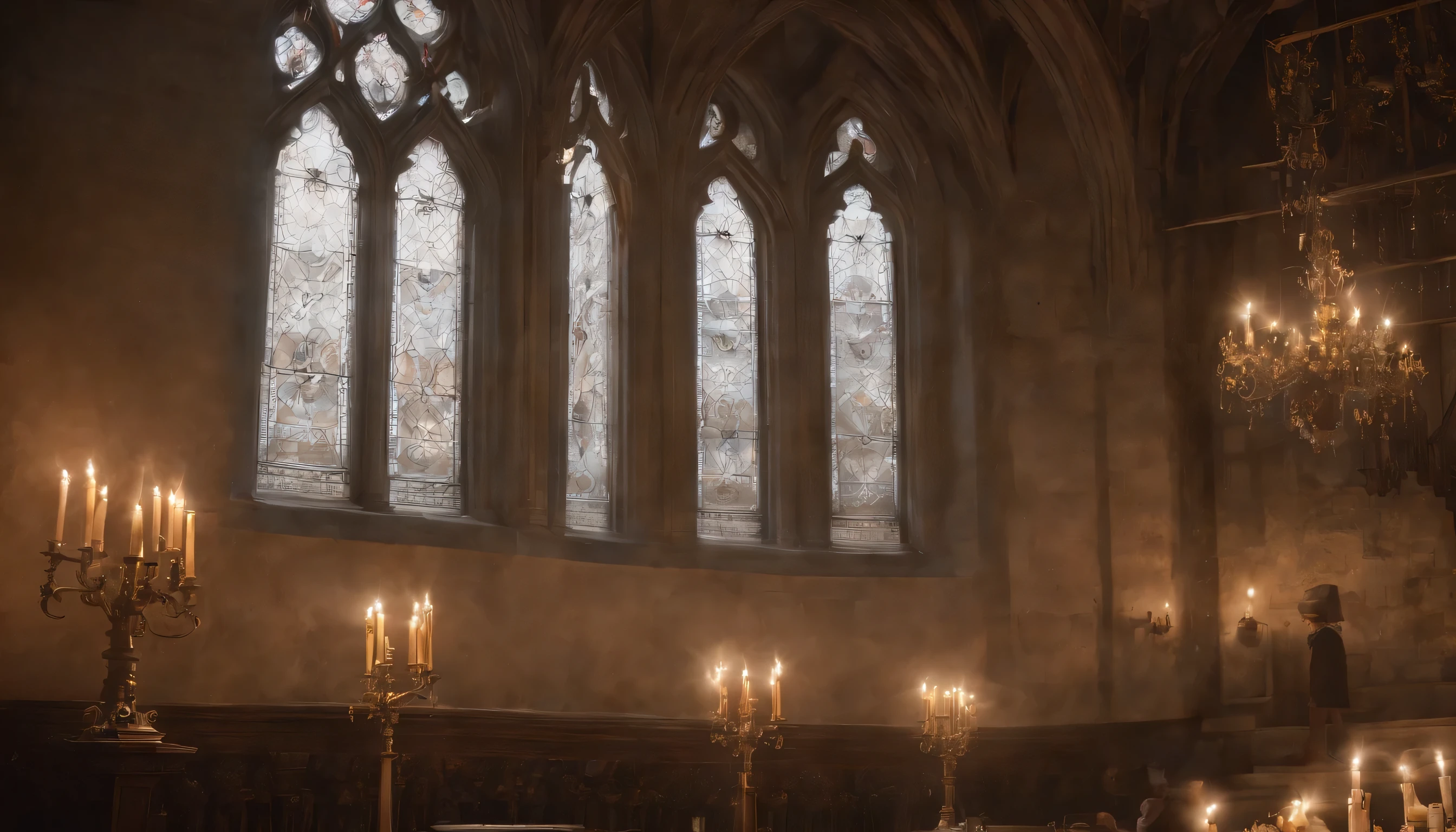 (Highly detailed CG Unity 8k wallpaper、masterpiece、highest quality、Super detailed)、(best lighting、best shadow、very delicate and beautiful)、highest quality、8k、Detailed facial depiction、masterpiece、highest quality、clear image quality、
A scene where the light shining through the Gothic style windows illuminates the hall.。