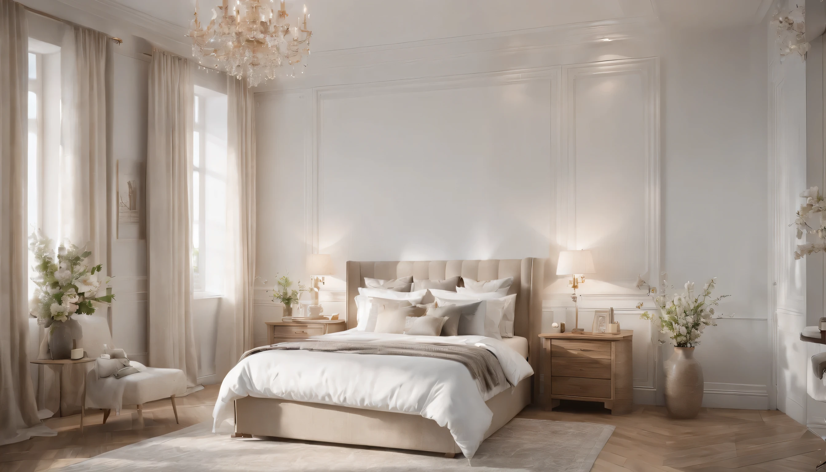 (Highly detailed CG Unity 8k wallpaper、masterpiece、highest quality、Super detailed)、(best lighting、best shadow、very delicate and beautiful)、highest quality、8k、Detailed facial depiction、masterpiece、highest quality、clear image quality、
A view of a bedroom with a luxurious carpet。