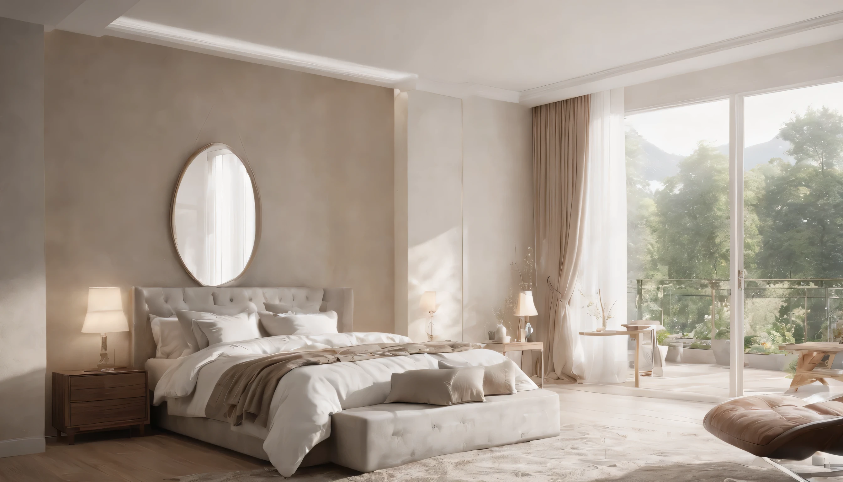 (Highly detailed CG Unity 8k wallpaper、masterpiece、highest quality、Super detailed)、(best lighting、best shadow、very delicate and beautiful)、highest quality、8k、Detailed facial depiction、masterpiece、highest quality、clear image quality、
A view of a bedroom with a luxurious carpet。