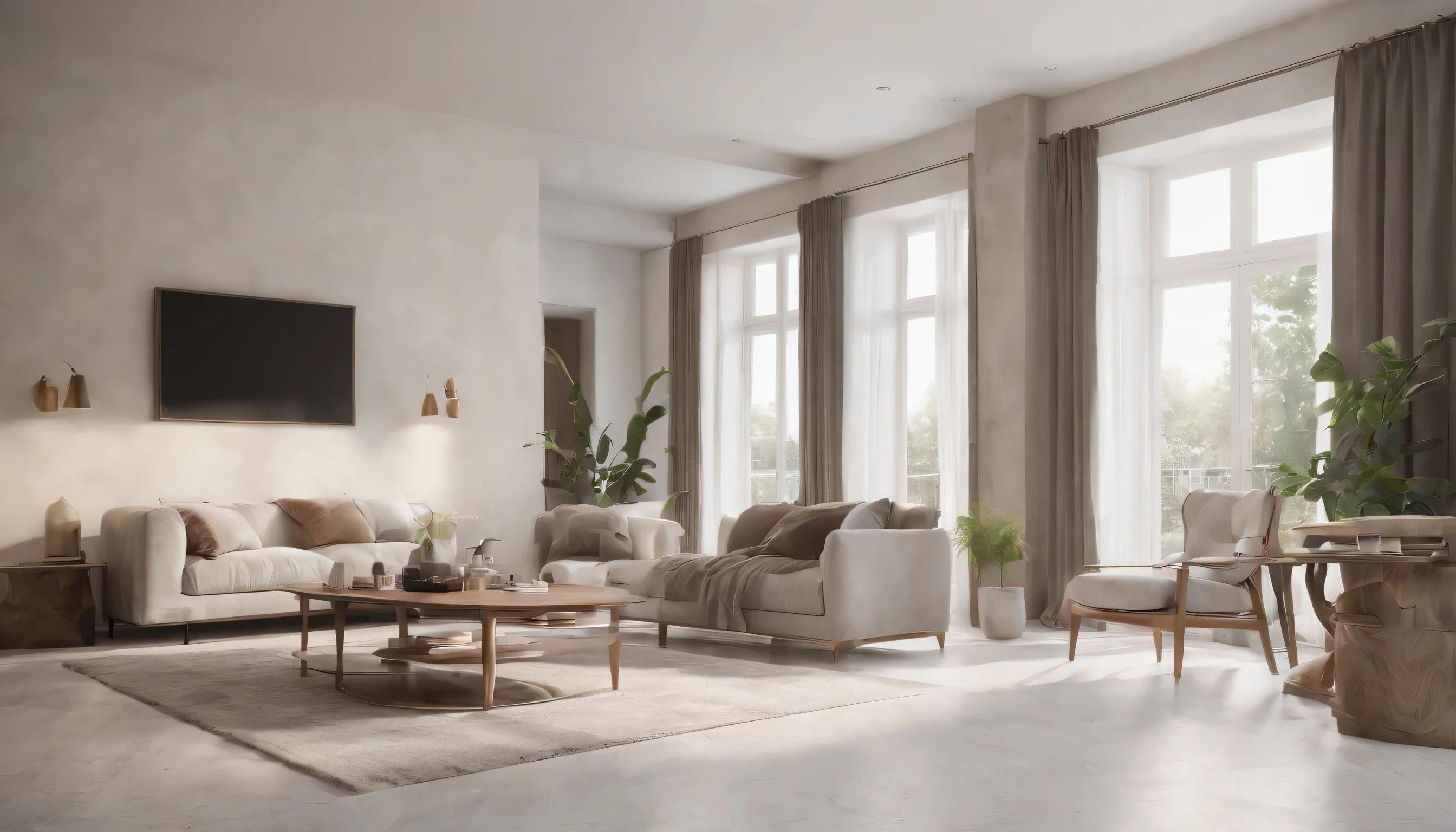 (Highly detailed CG Unity 8k wallpaper、masterpiece、highest quality、Super detailed)、(best lighting、best shadow、very delicate and beautiful)、highest quality、8k、Detailed facial depiction、masterpiece、highest quality、clear image quality、
A living room with marble floors and high ceilings。