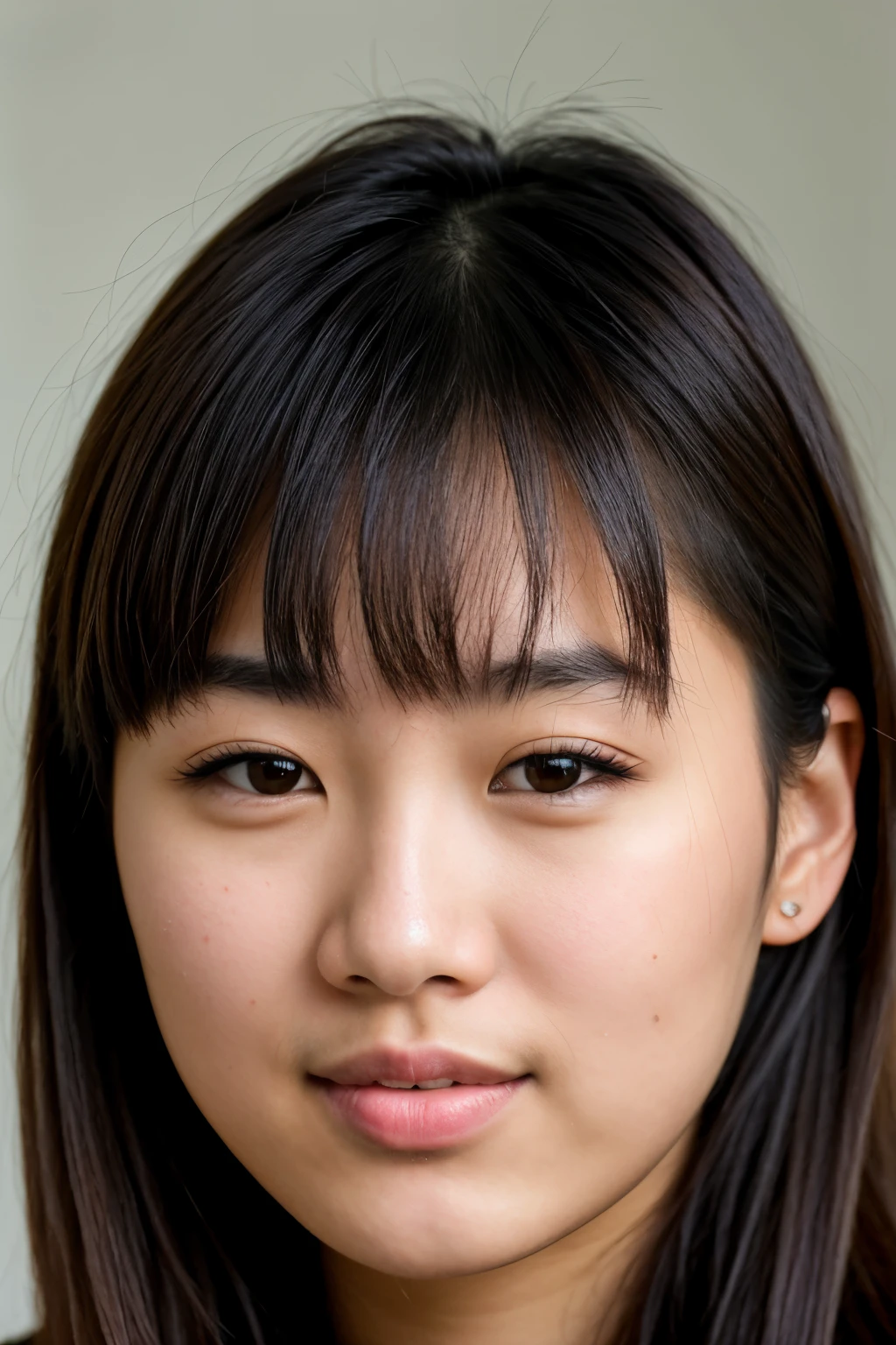 A photorealistic portrait of a 22 year old, she is asian, face