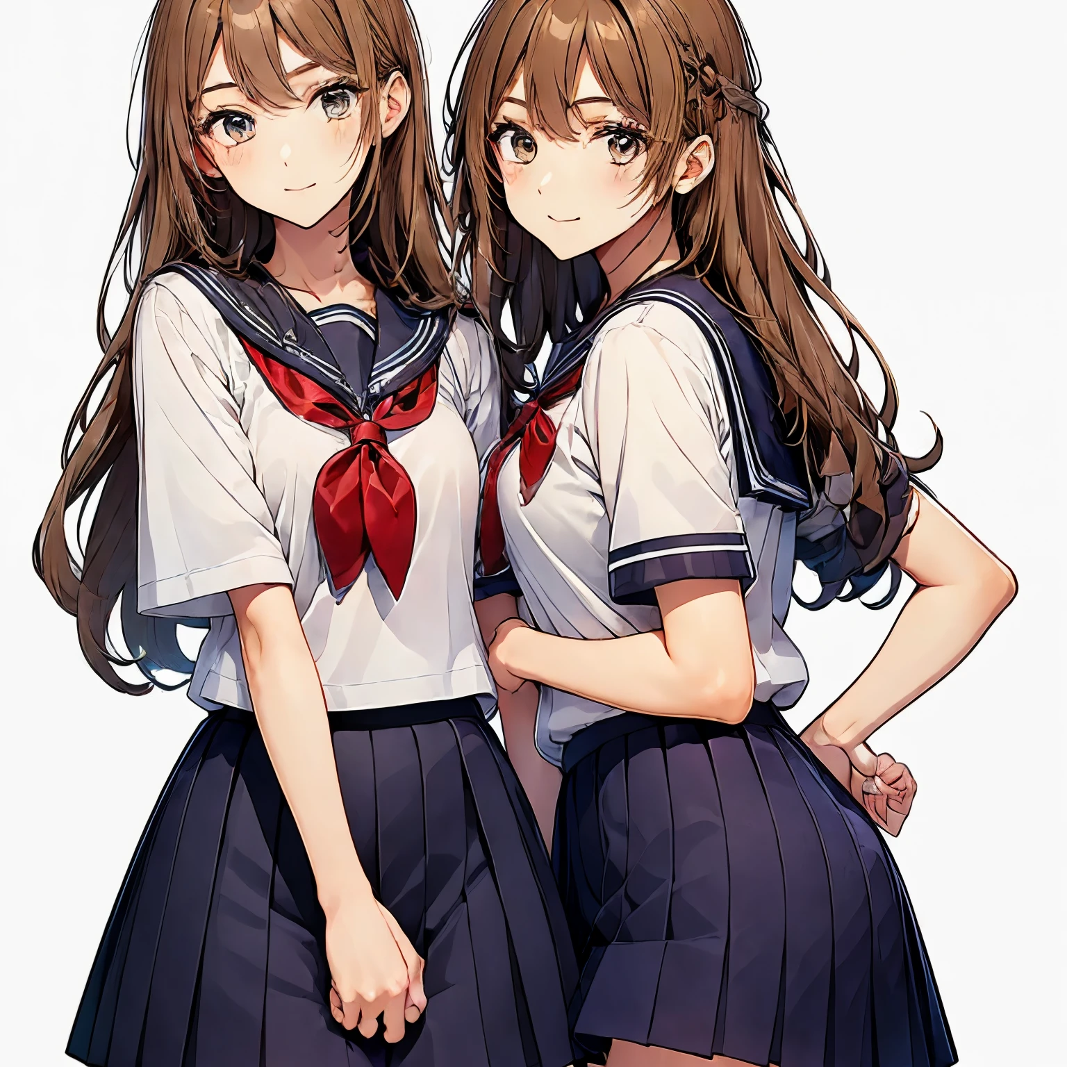 high quality,((2girls,cuddle)),chyuri,smile,Japanese high school student,short sleeve sailor school uniform,