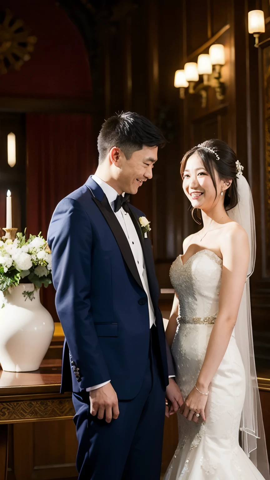 Wedding scene，Asian couple face to face