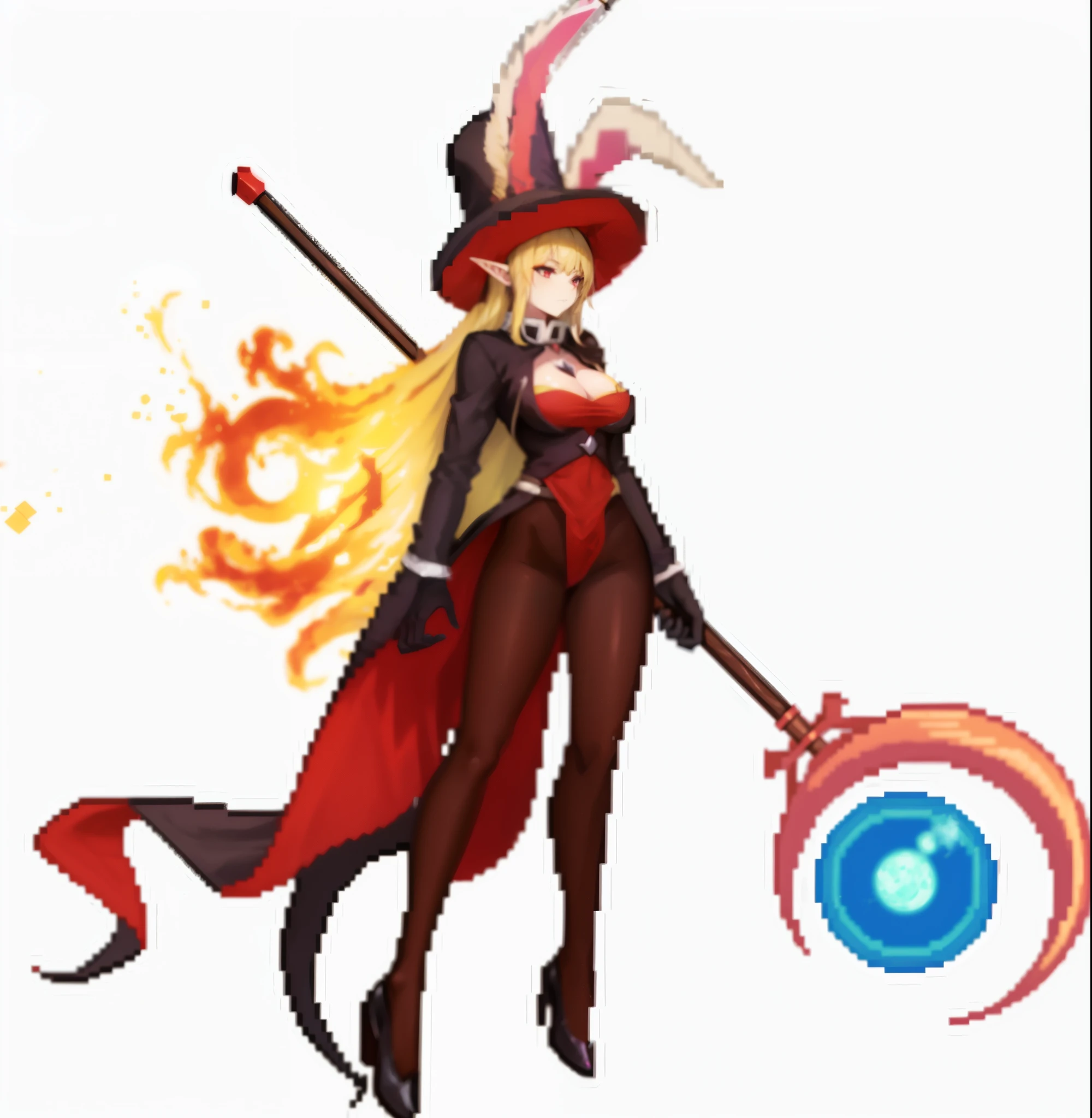 Woman in witch costume holding broom and wand, Half Summoner, Half Megumin, black magic girl, castlevania witch, supervillain witch witch, evil witch witch, dark witch fullbody pose, Visual Novel Elf, dark witch character, witch, dark witch full view, clever witch