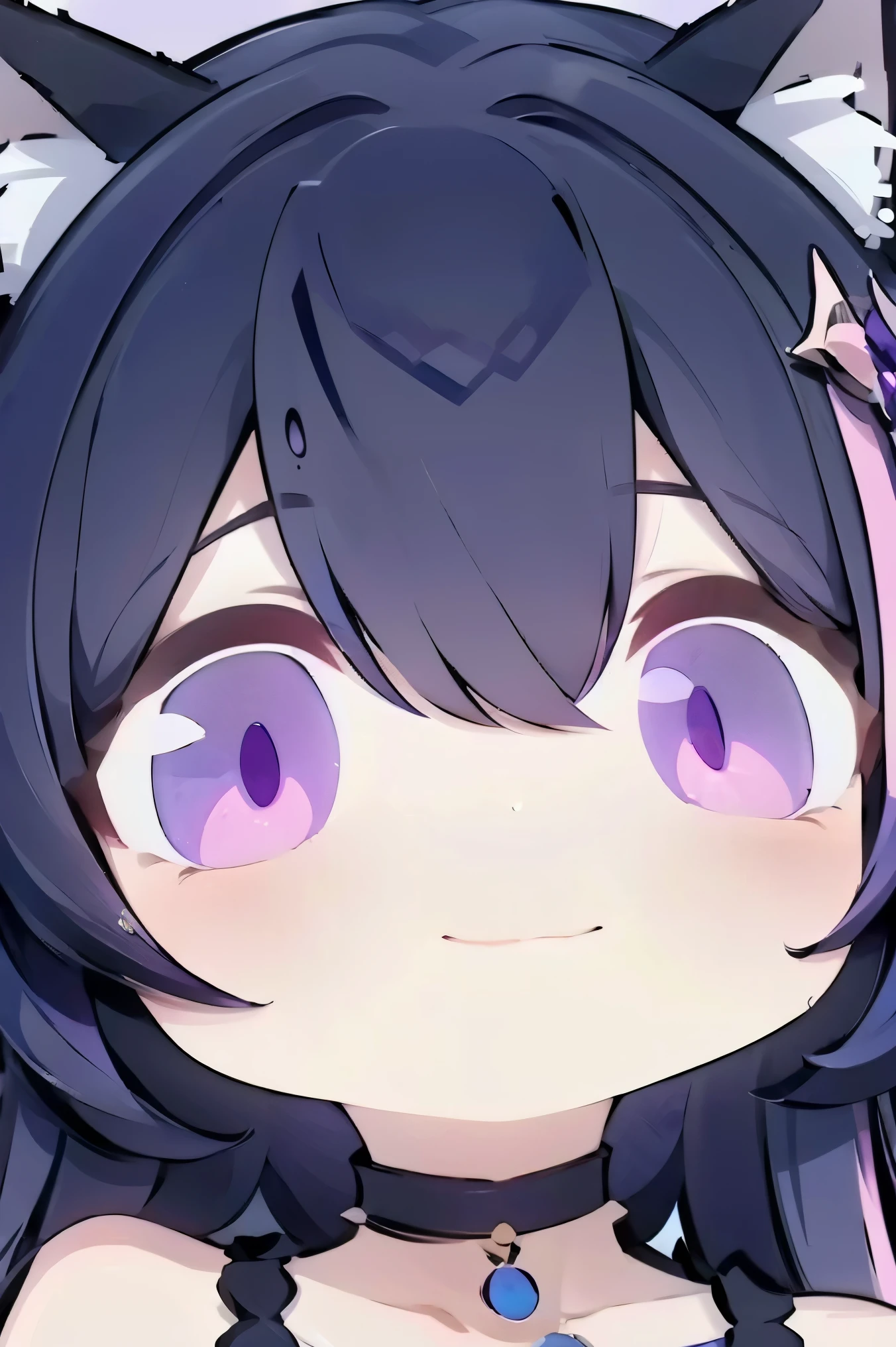 masterpiece, high resolution, best quality, Very detailed, brush stroke, cat ears, Colorful eyes, beautiful woman, purple dress