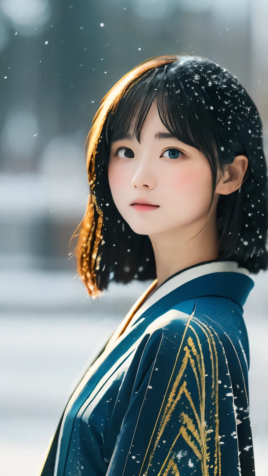 (kimono)、、(highest quality,masterpiece:1.3,超A high resolution,),(Super detailed,caustics),(Photoreal:1.4,RAW shooting,)ultra-realistic capture,very detailed,High resolution 16K suitable for human skin、 skin texture is natural、、Skin tone looks even and healthy、 Use natural light and color,one woman,Japanese,,cute,black haired,middle hair,(written boundary depth、chromatic aberration、、wide lighting range、natural shading、)、、(falling snow:1.3)、(hair swaying in the wind:1.3)、(Snow reflects light:1.3)