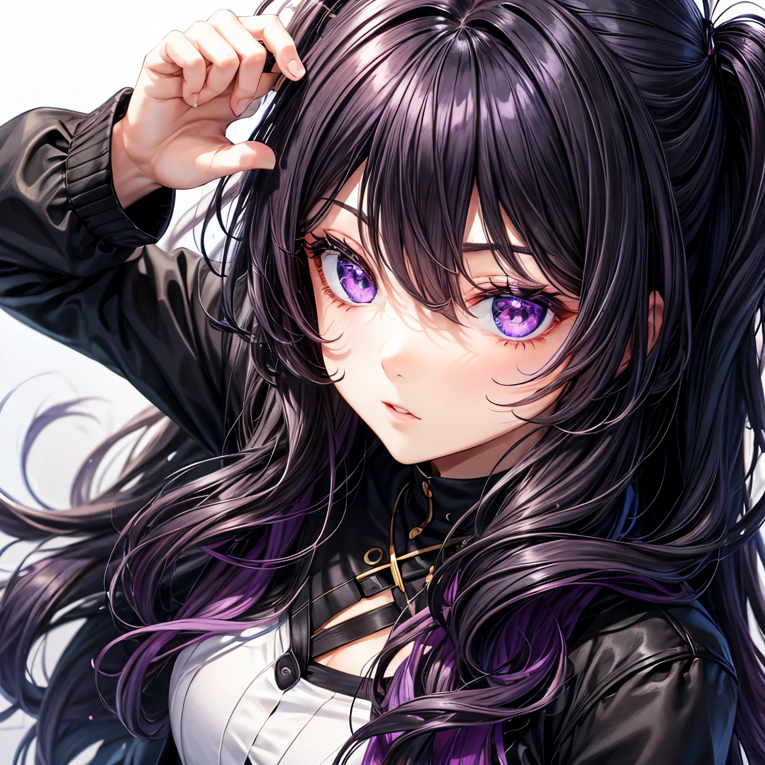 Anime girl with long black hair and purple eyes posing for a picture ...