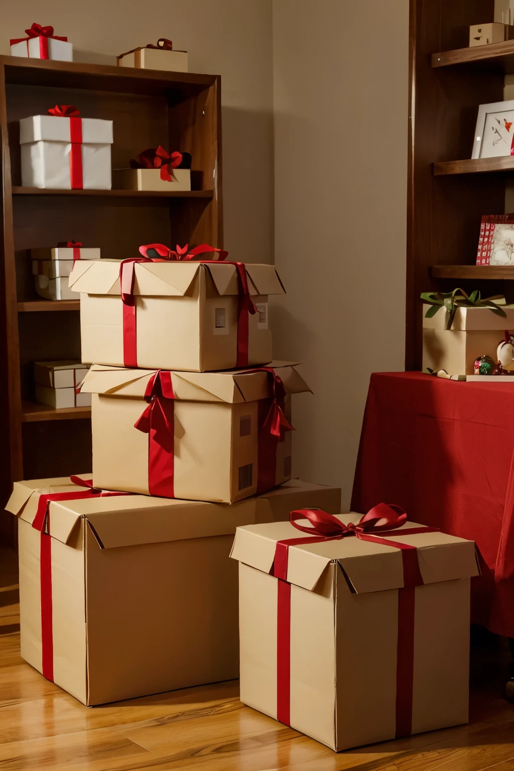 many boxes with gifts New Year&#39;s quiz joy and gifts