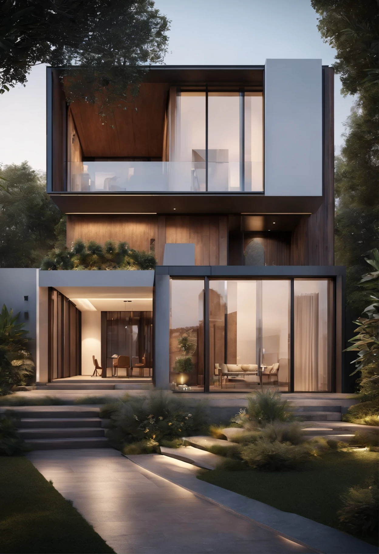 Professional 3d architecture rendering design of modern and minimal villa design and modern windows and modern stairs and beautiful landscaping